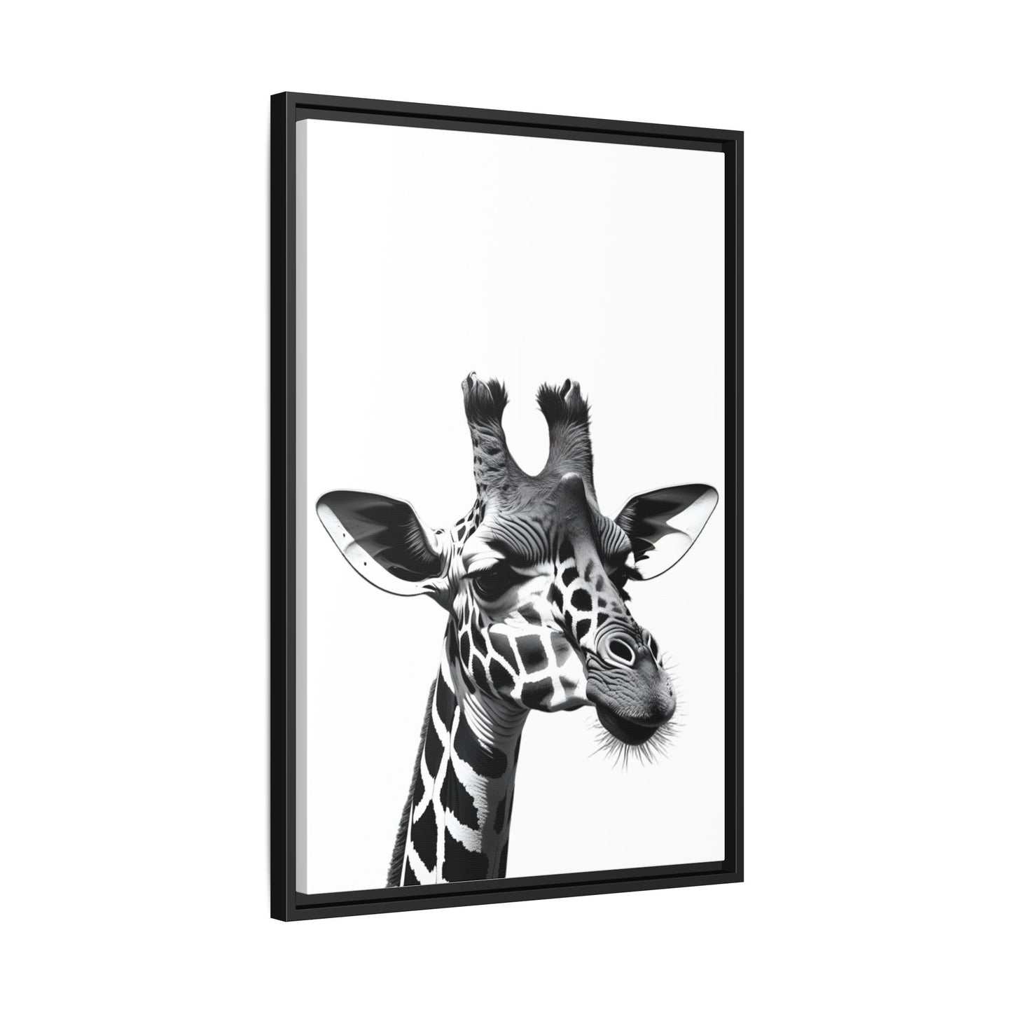 Black and White Giraffe Wall Art – Framed Safari Animal Canvas Print