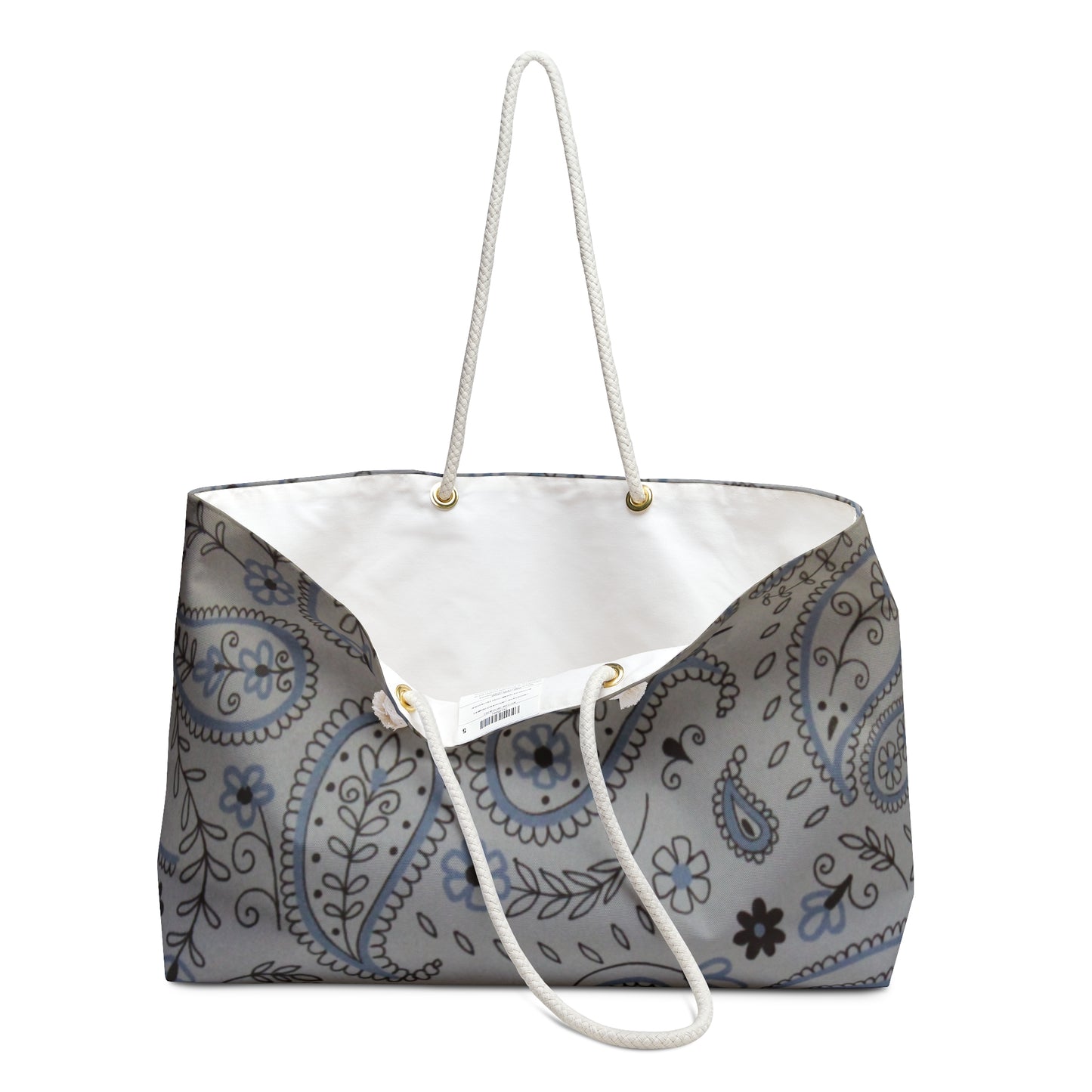 Neutral Paisley Weekender Bag | Rope Handle Boho Travel Tote