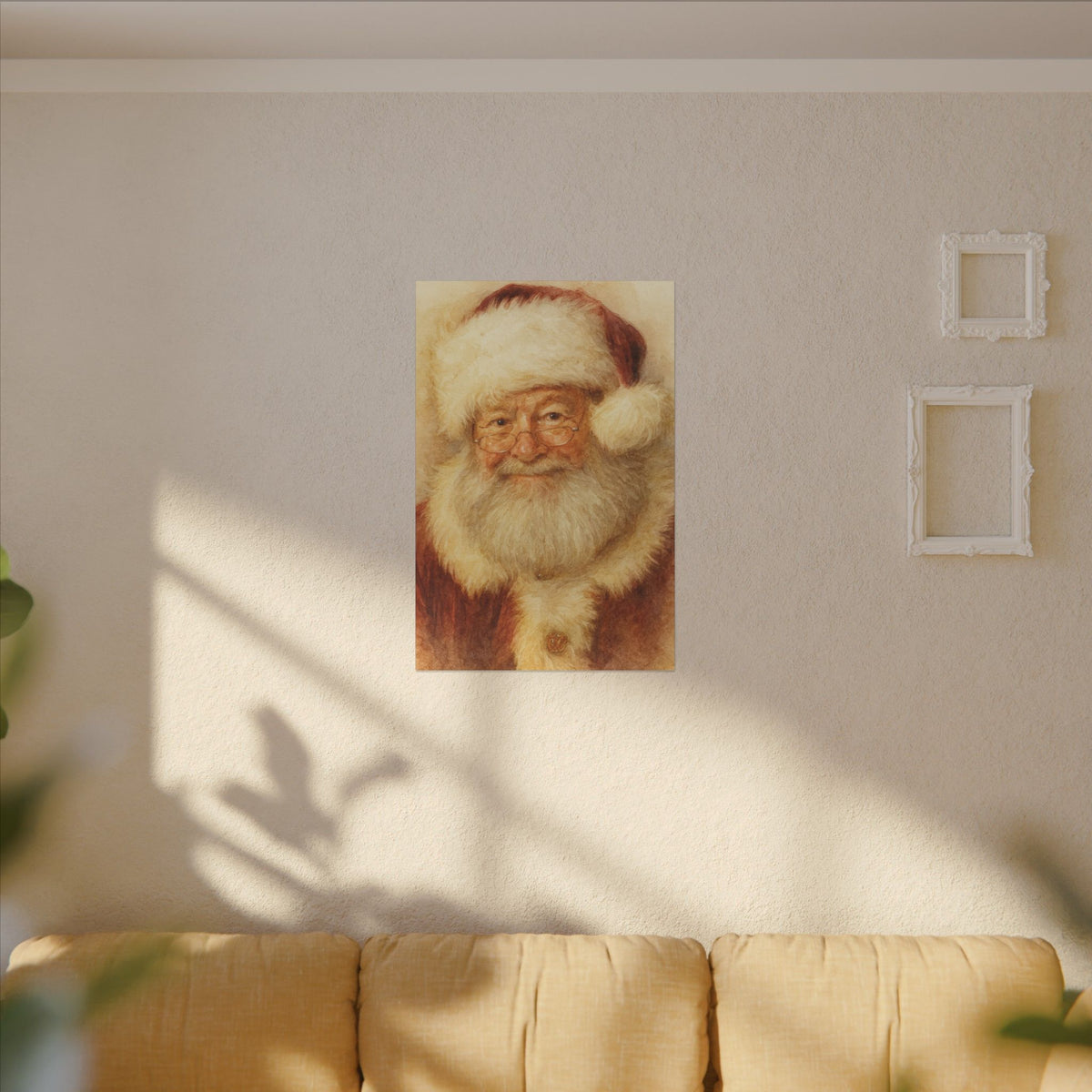 Vintage Santa Claus Portrait Canvas Wall Art – Unframed Christmas Décor Mantle Art