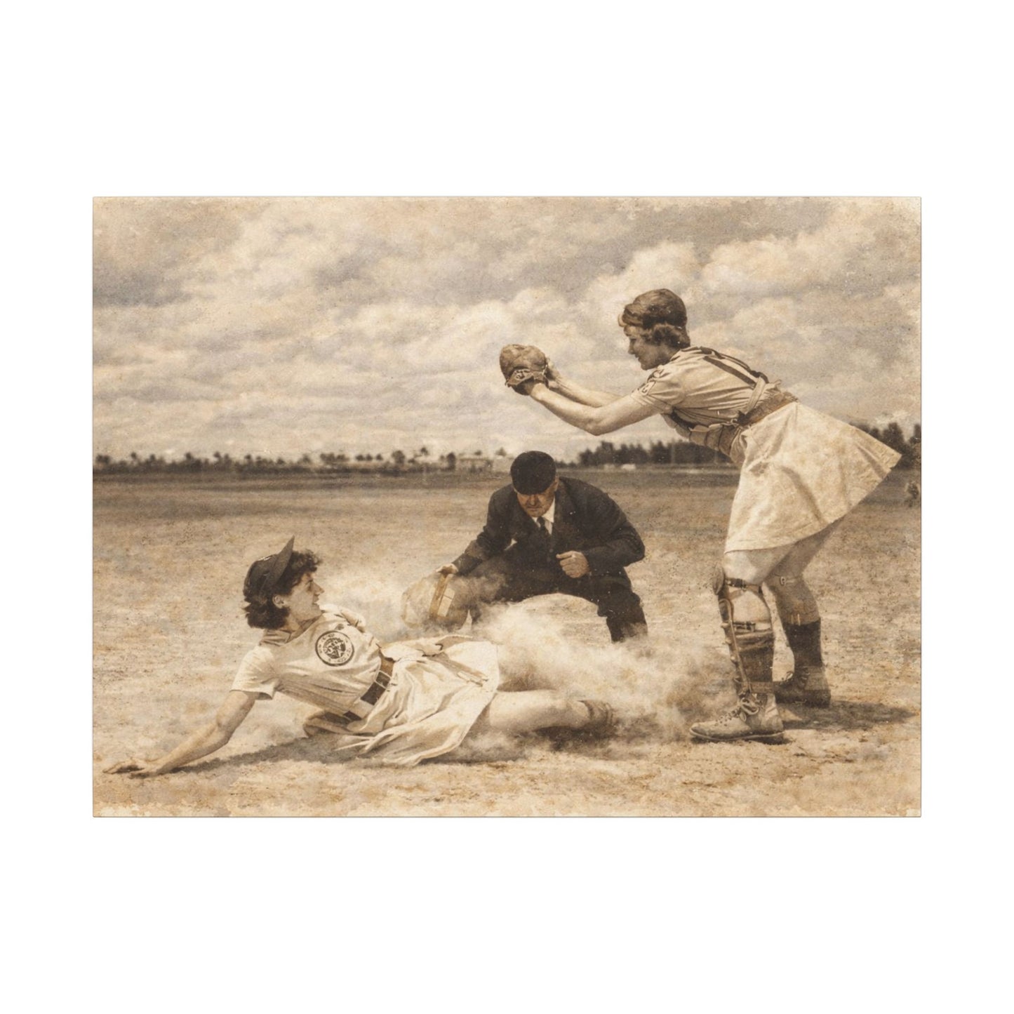 Vintage black and white photograph of a baseball game in progress with players on the field.