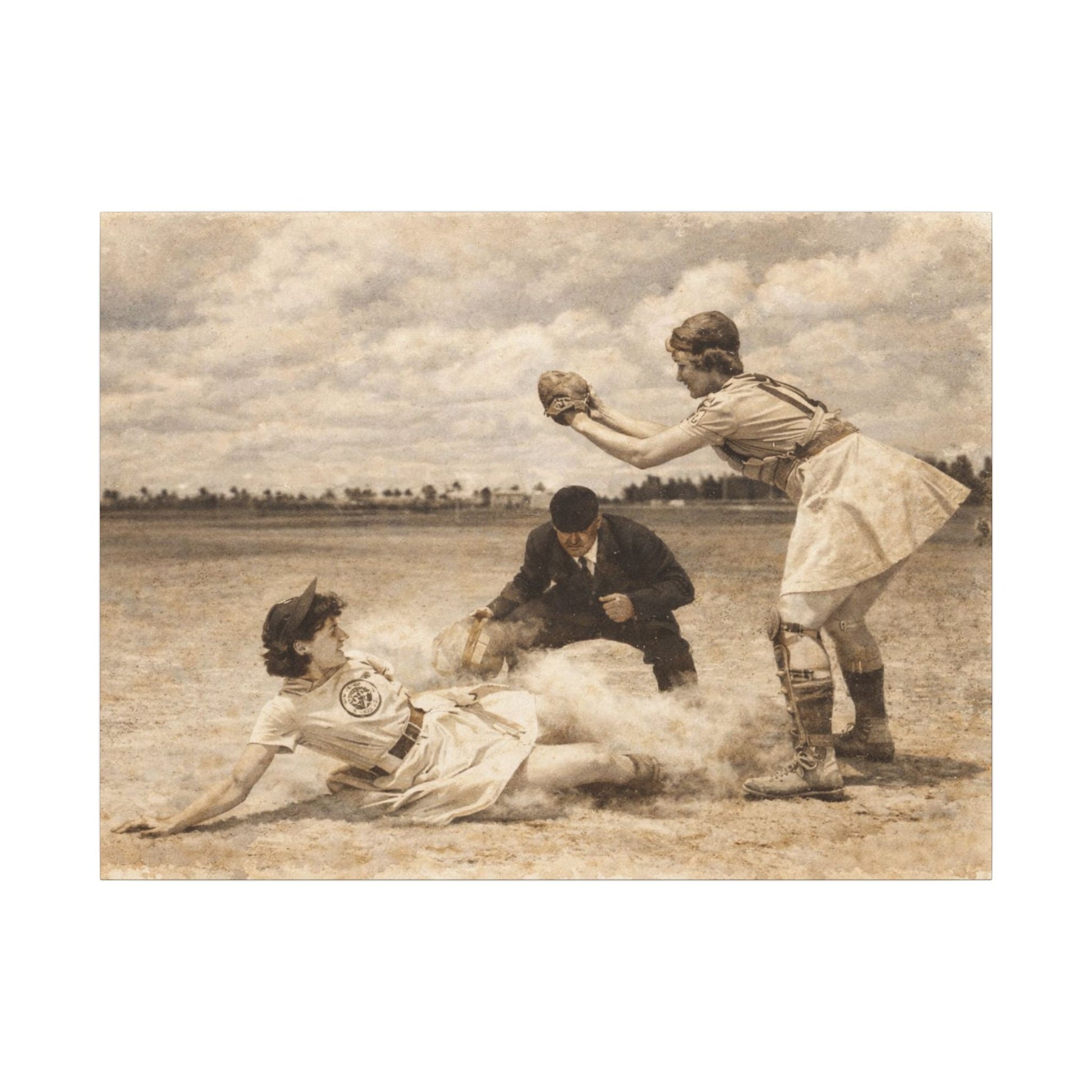 Vintage black and white photograph of a baseball game in progress with players on the field.