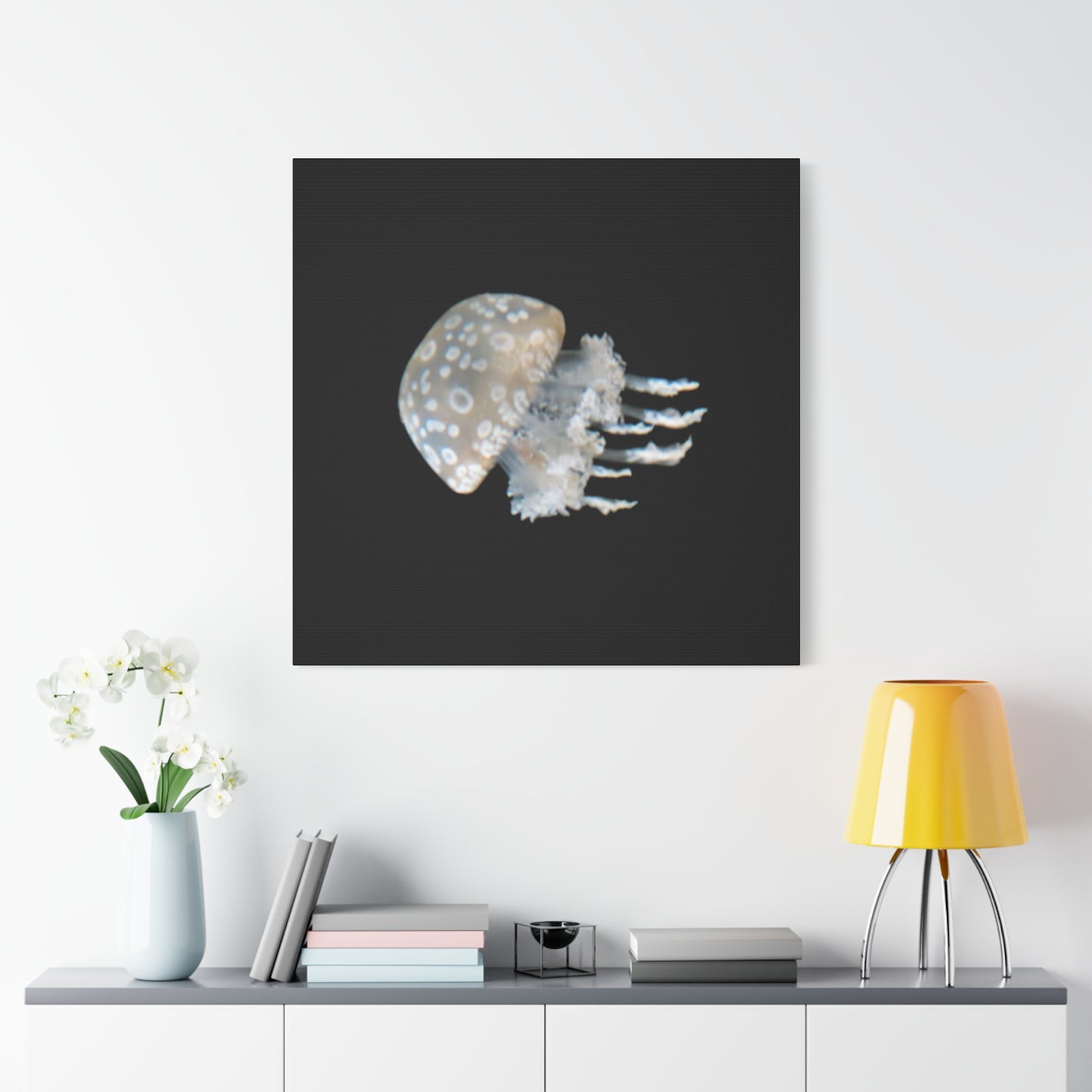 Moon Jellyfish Framed Canvas Wall Art – Coastal Ocean Decor Print