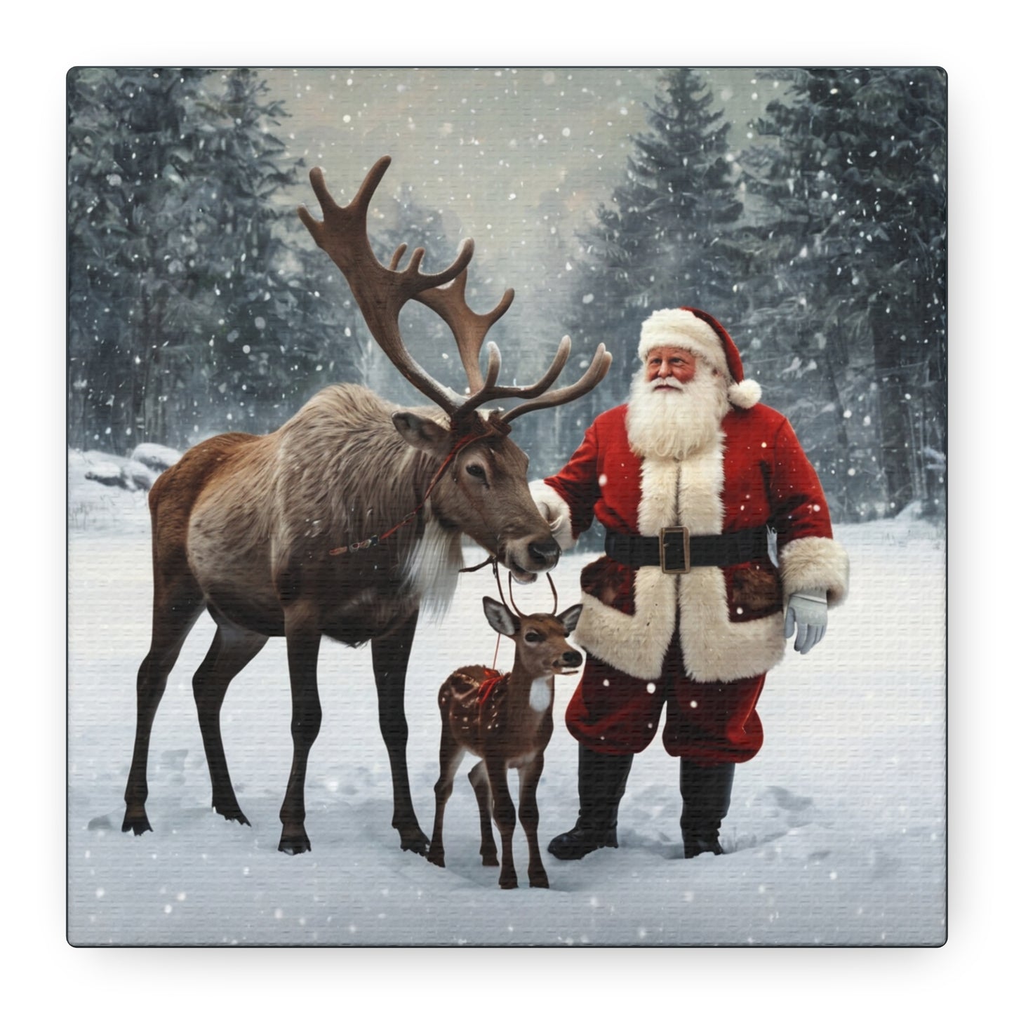 Santa with Reindeer Christmas Wall Art Canvas | Festive Holiday Home Decor