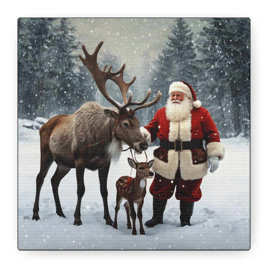 Santa with Reindeer Christmas Wall Art Canvas | Festive Holiday Home Decor