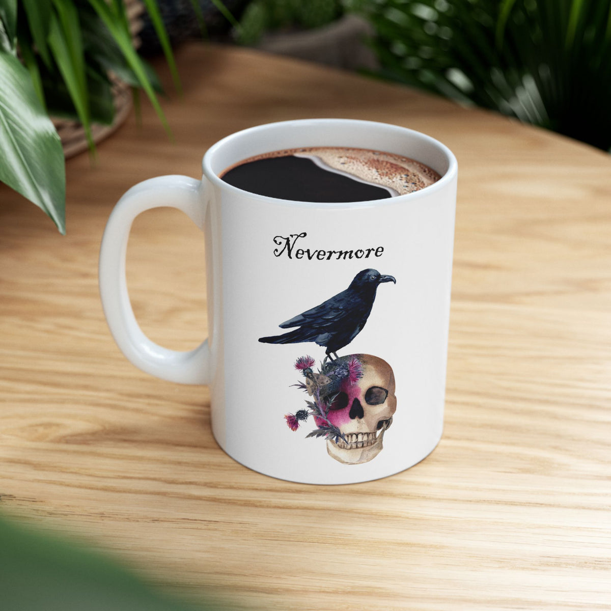 Halloween Mug - Raven Sitting on Skull Nevermore