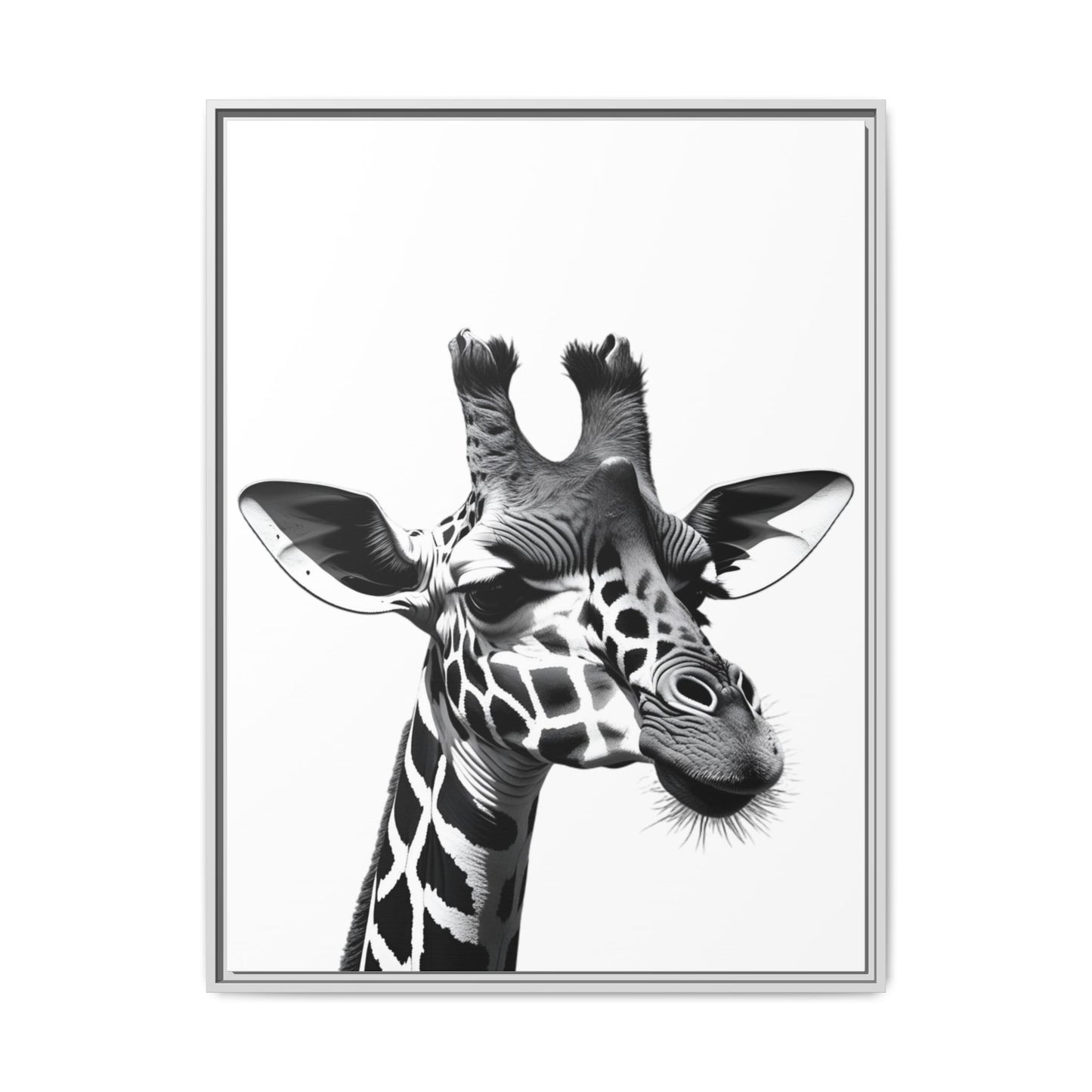 Black and White Giraffe Wall Art – Framed Safari Animal Canvas Print
