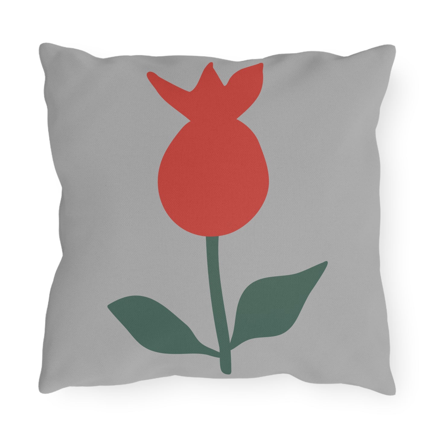 Red Flower Outdoor Throw Pillow | Botanical Grey Patio Cushion