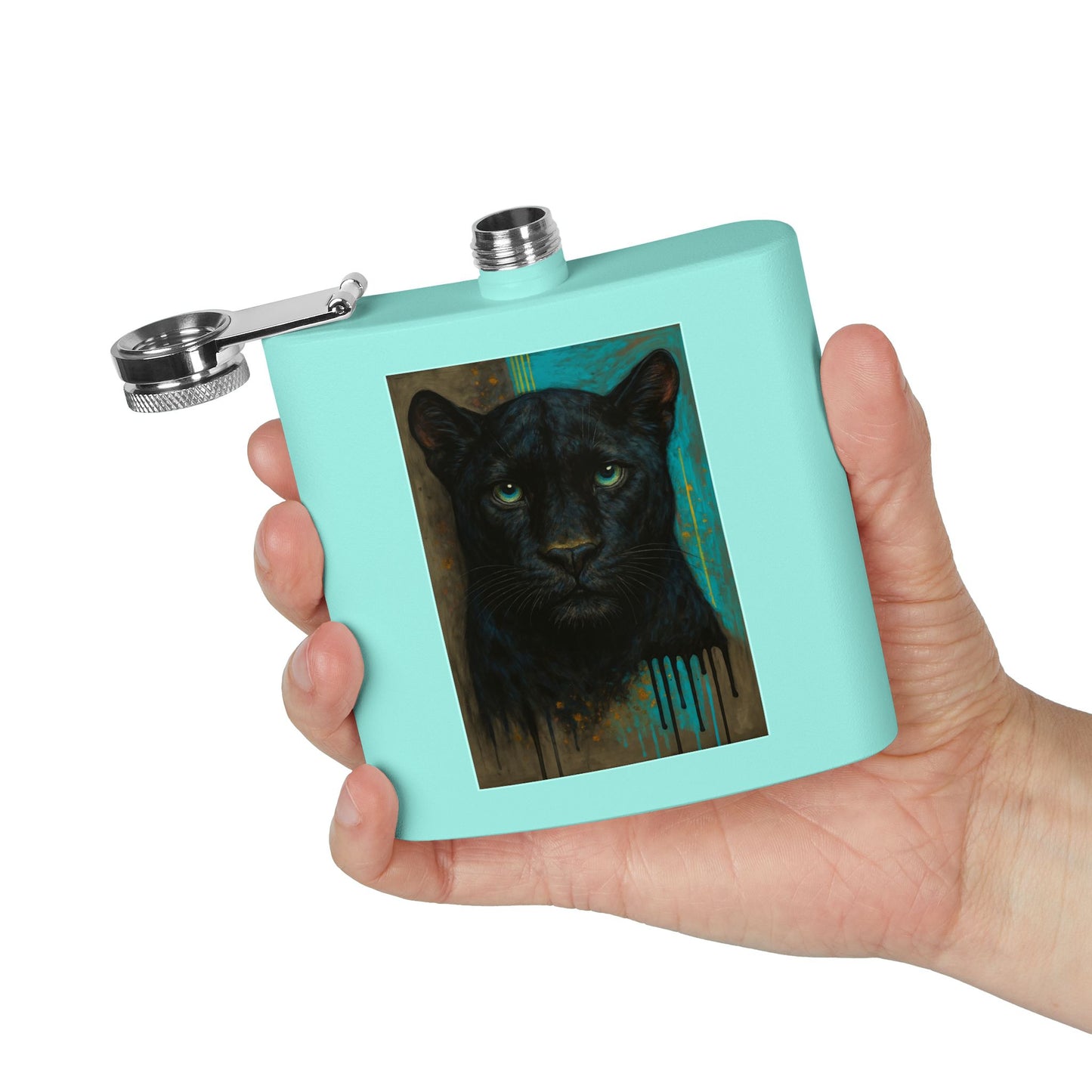 Carolina Football Inspired Panther Flask, Grunge Big Cat Hip Flask, Carolina Fan Game Day Gift, Rugged Sports Flask