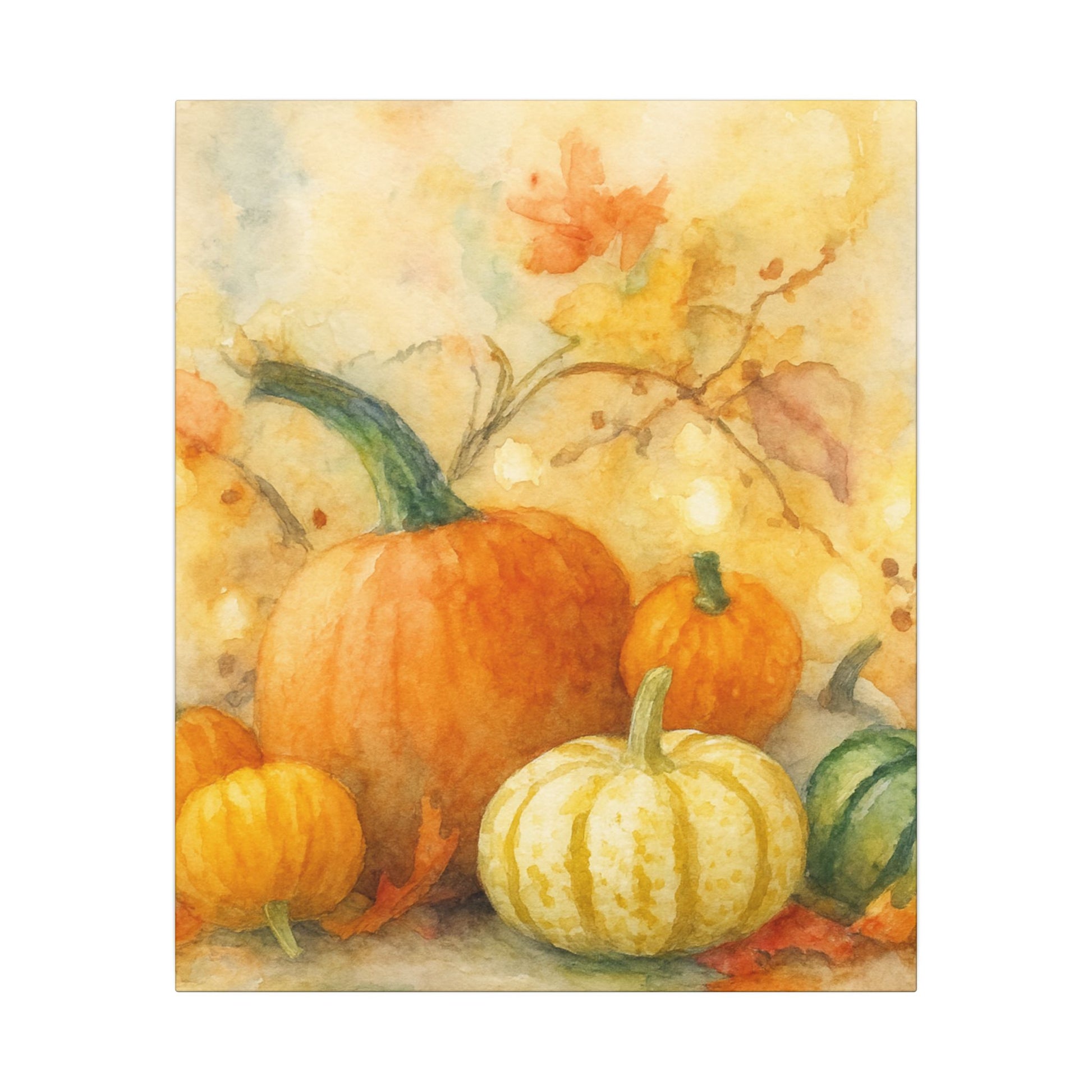 Illustration of pumpkins and gourds with a floral background
