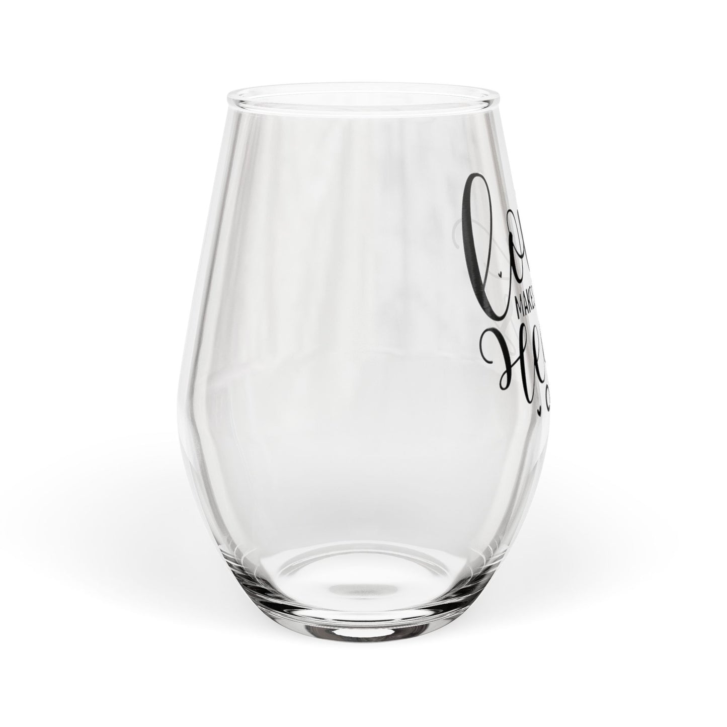 Romantic Stemless Wine Glass – Love Makes Two Hearts One