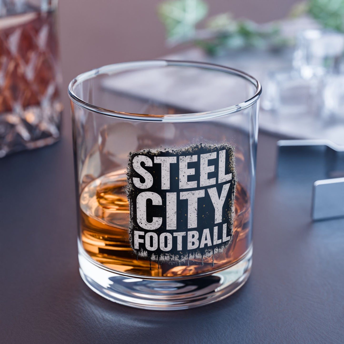 Steel City Pittsburgh Rocks Glass | Whiskey Glass for Sports Fans | Grunge Barware Gift