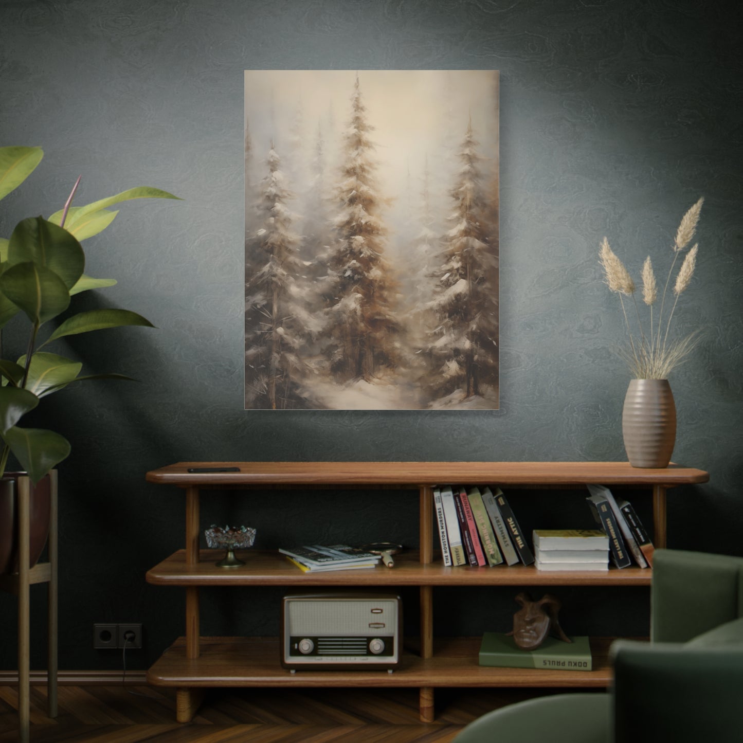 Snowy Pine Forest Winter Canvas Wall Art | Rustic Cabin Decor