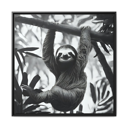 Playful Sloth Hanging from Tree Branch Black & White Animal Wall Art, Cute Sloth Photography Print, Jungle Theme Home Deco