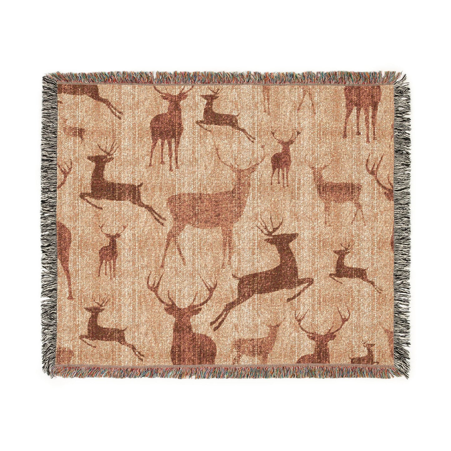 Rustic Reindeer Woven Throw Blanket | Cozy Lodge Cabin Decor | Winter Woodland Home Accent