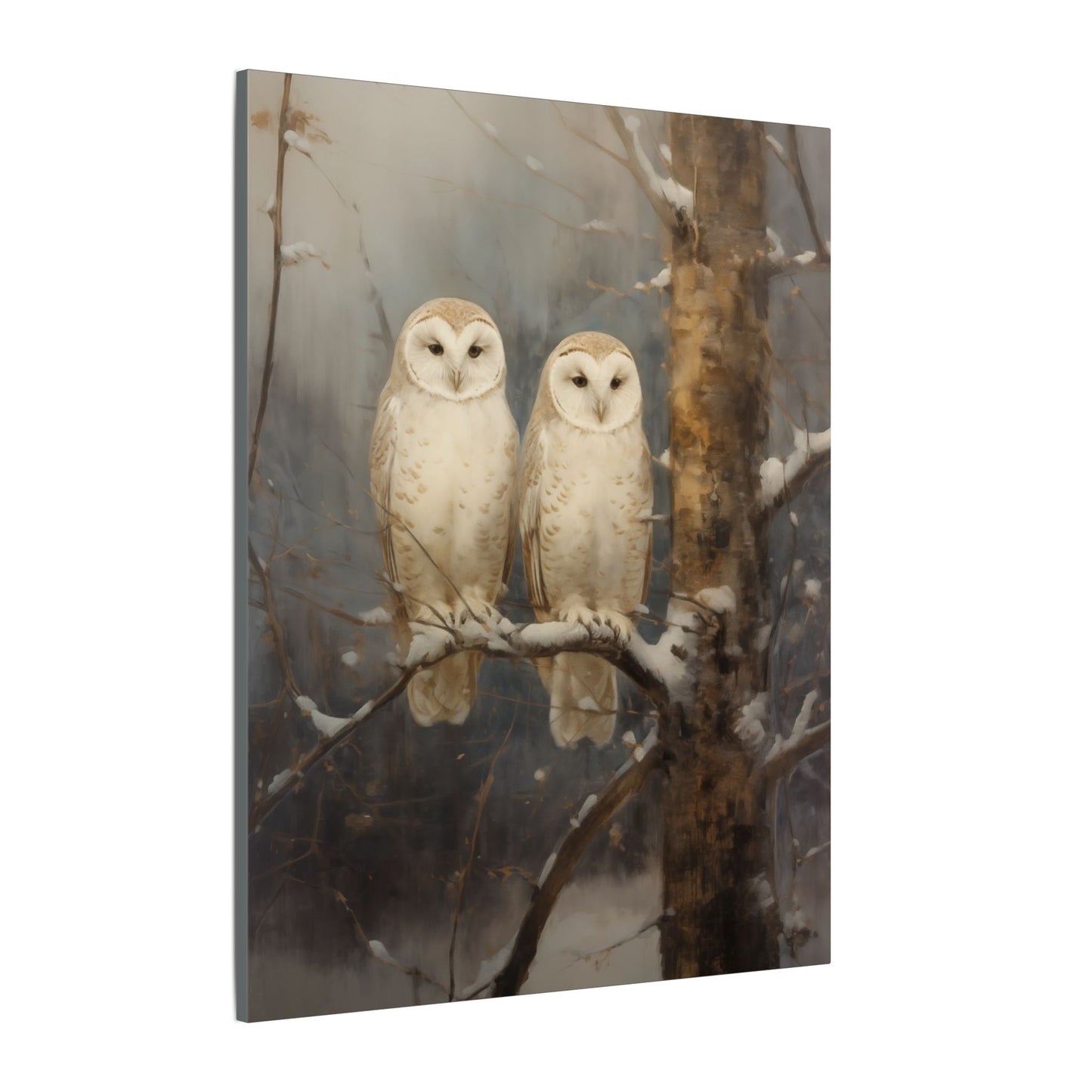 Snowy Owls Winter Canvas Wall Art | Vintage Wildlife Nature Decor