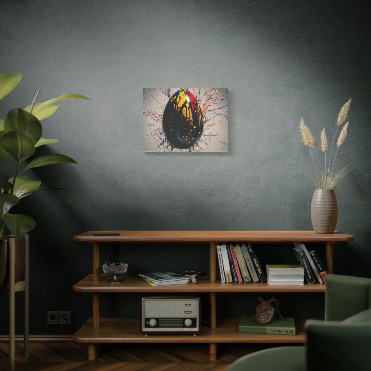 Vibrantly Painted Egg on Canvas | Abstract Paint Splatter Art I Easter Egg Art