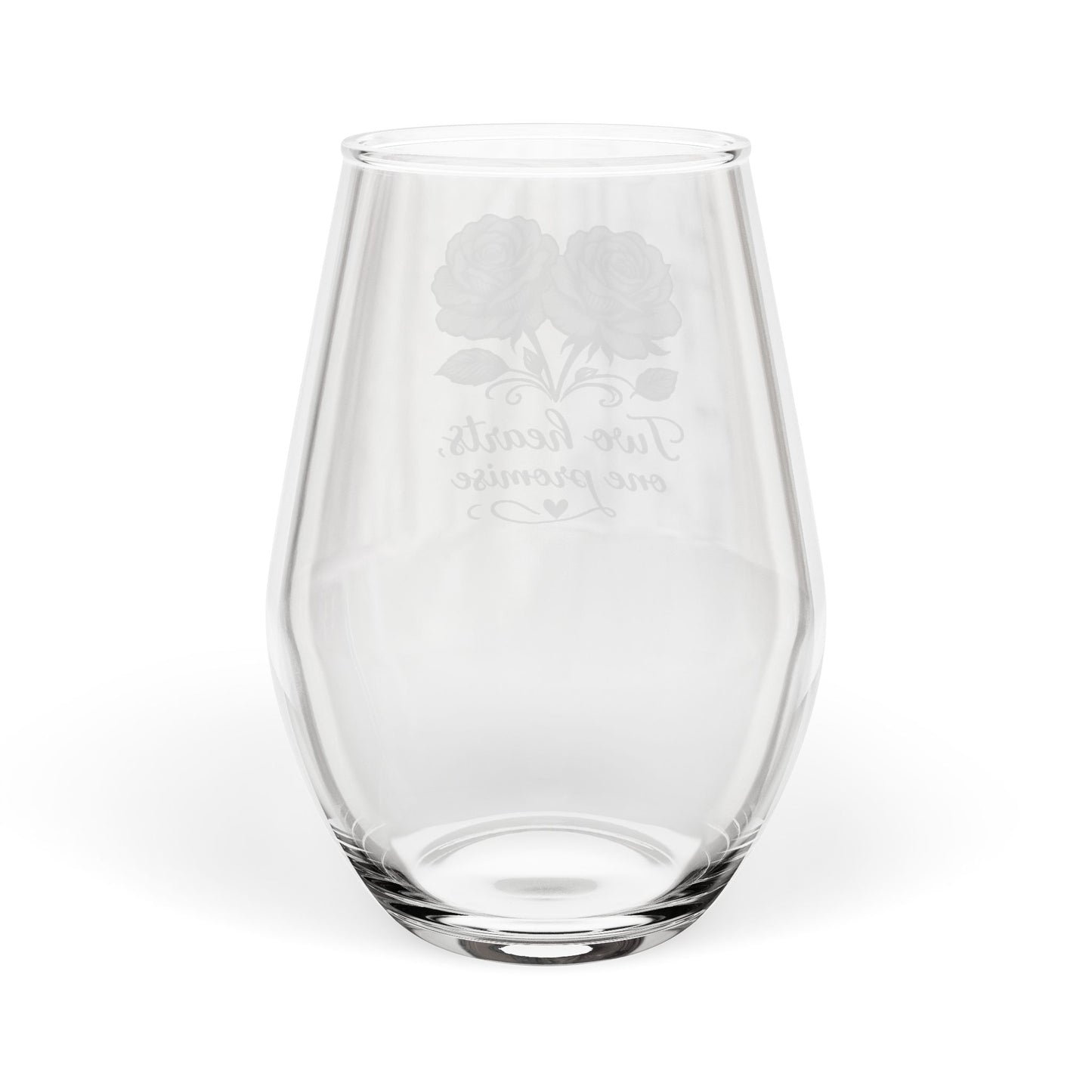 Two Hearts One Promise Stemless Wine Glass | Wedding Vow Glass