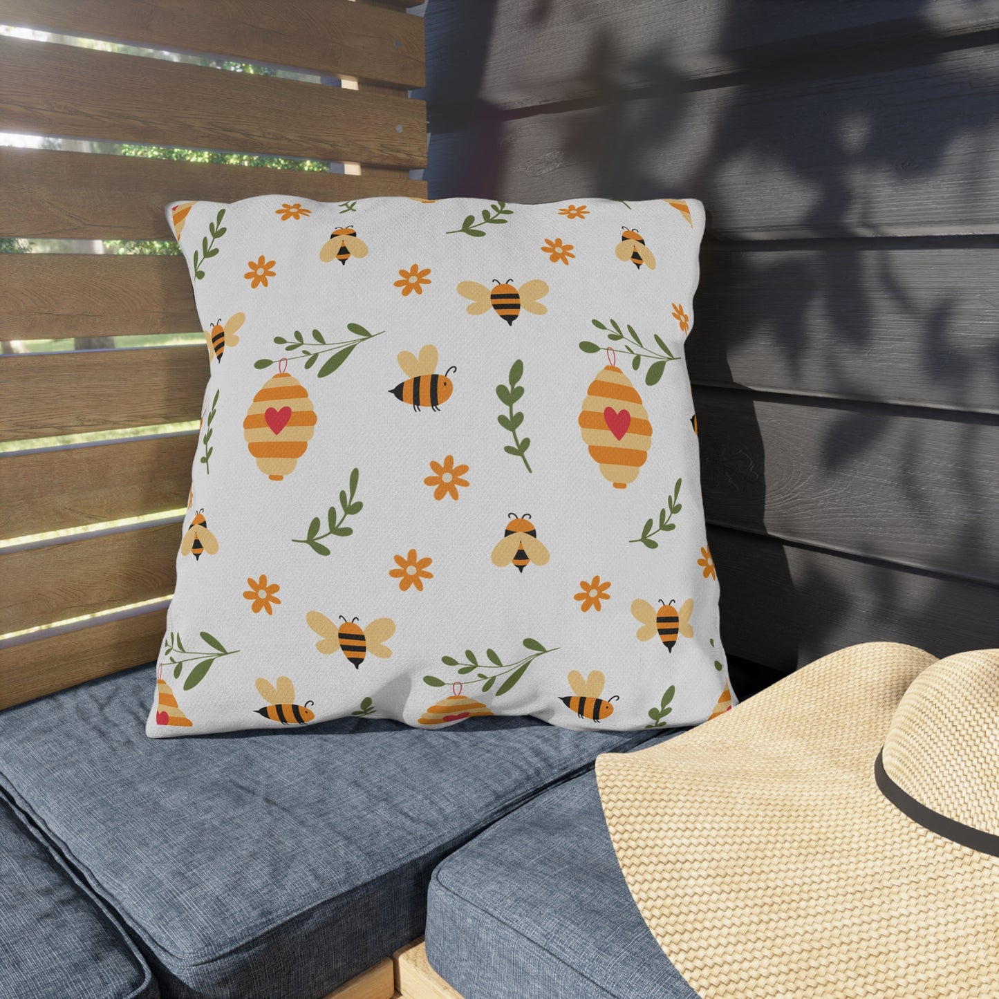 Bee Garden Outdoor Pillow | Beehive Cottage Chic Decor Cushion