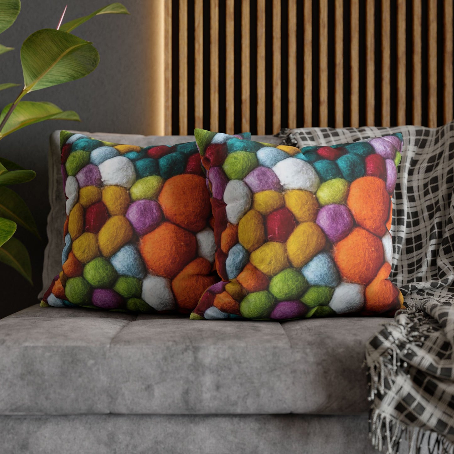 Decorative Pillowcase, Vibrant Colorful Cotton Balls Print, Square Couch Pillow Cover