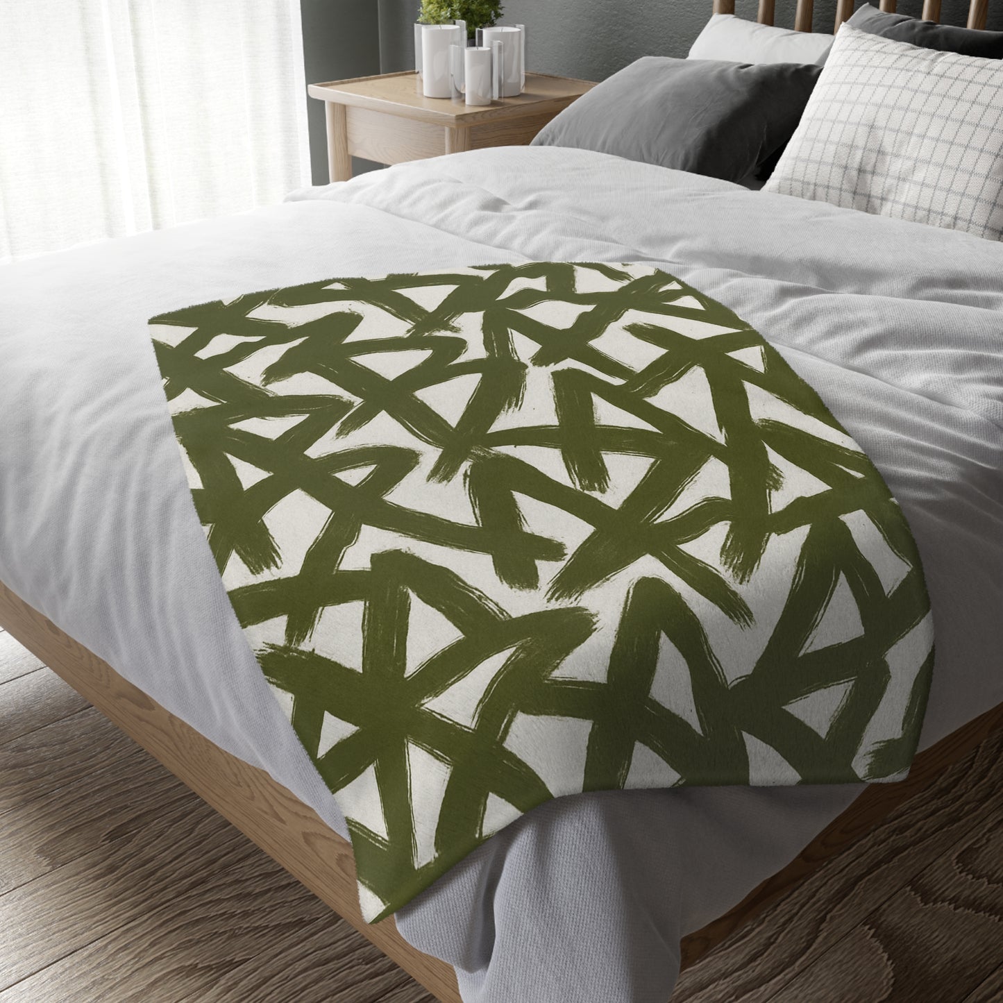 Olive Brushstroke Star Pattern Blanket | Abstract Graffiti Throw