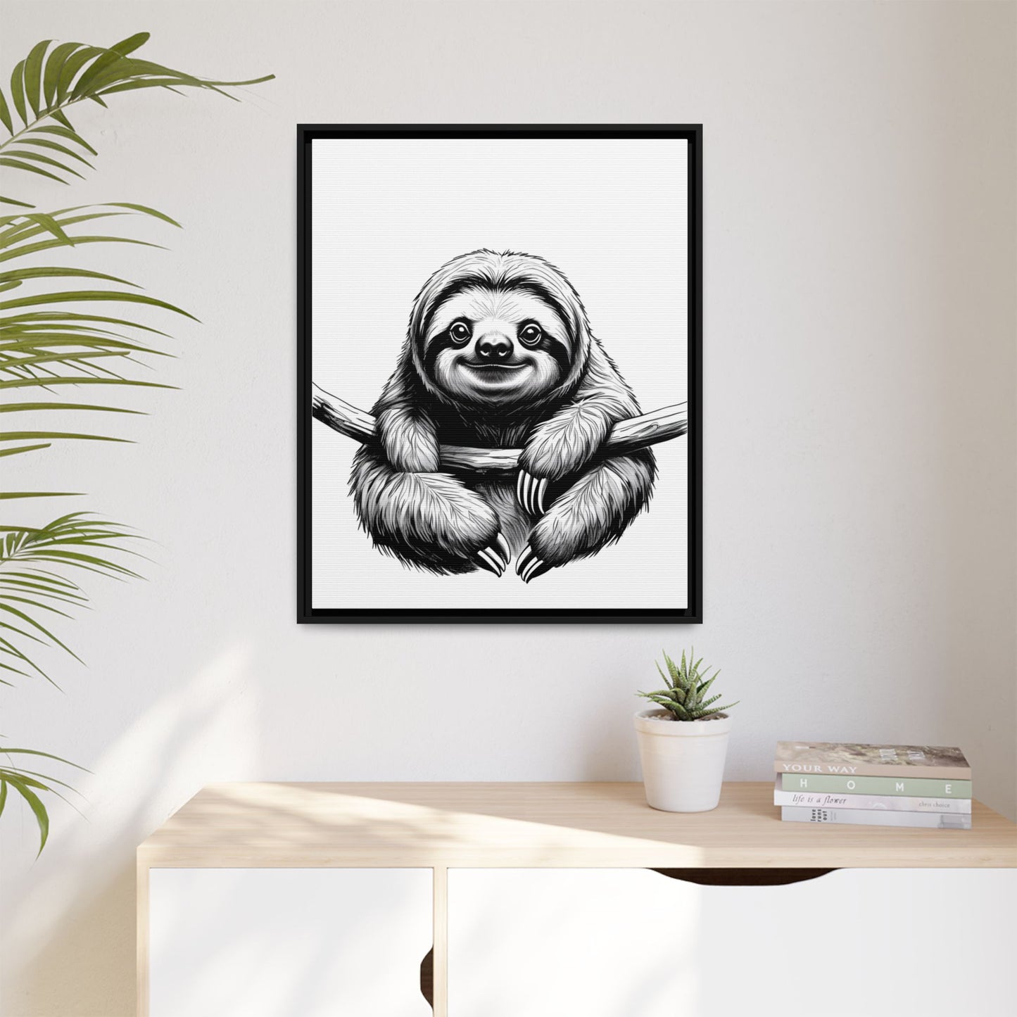 Adorable Sloth Hanging from Tree Branch Black & White Animal Wall Art, Cute Sloth Print, Jungle Theme Nursery Decor, Baby Shower Gift