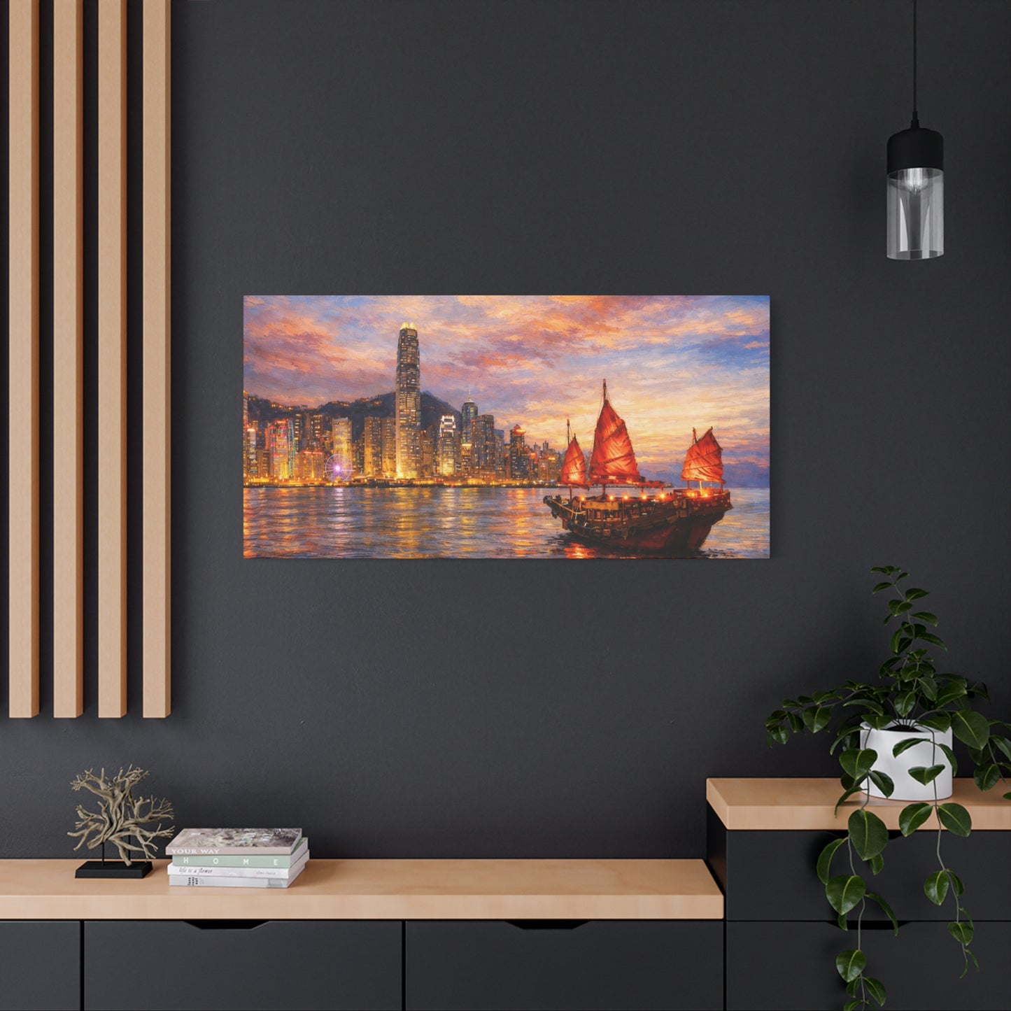 Hong Kong Junk Boat at Sunset Canvas