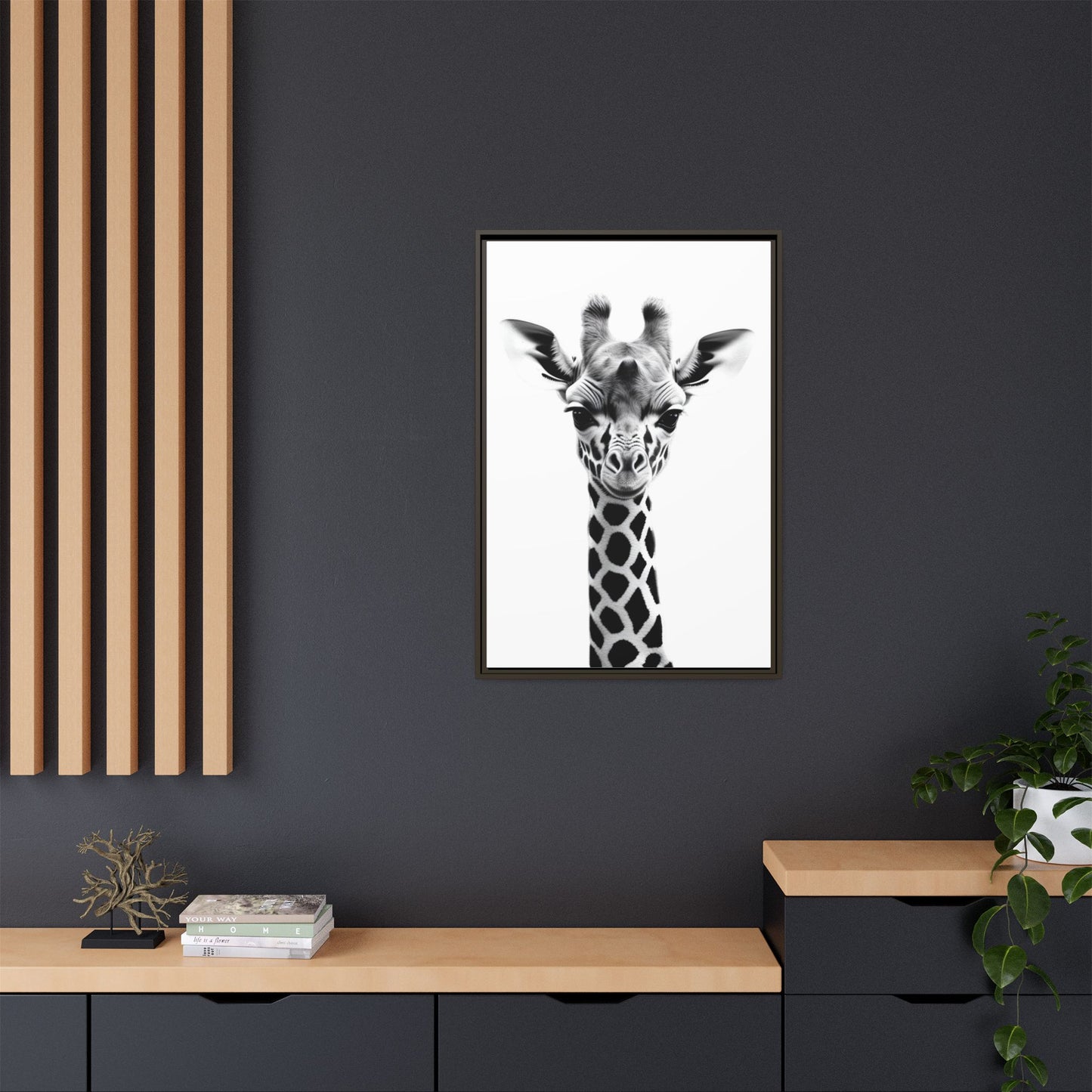Baby Giraffe Wall Art Black & White Wildlife Photography Print, Cute Giraffe Lover Gift