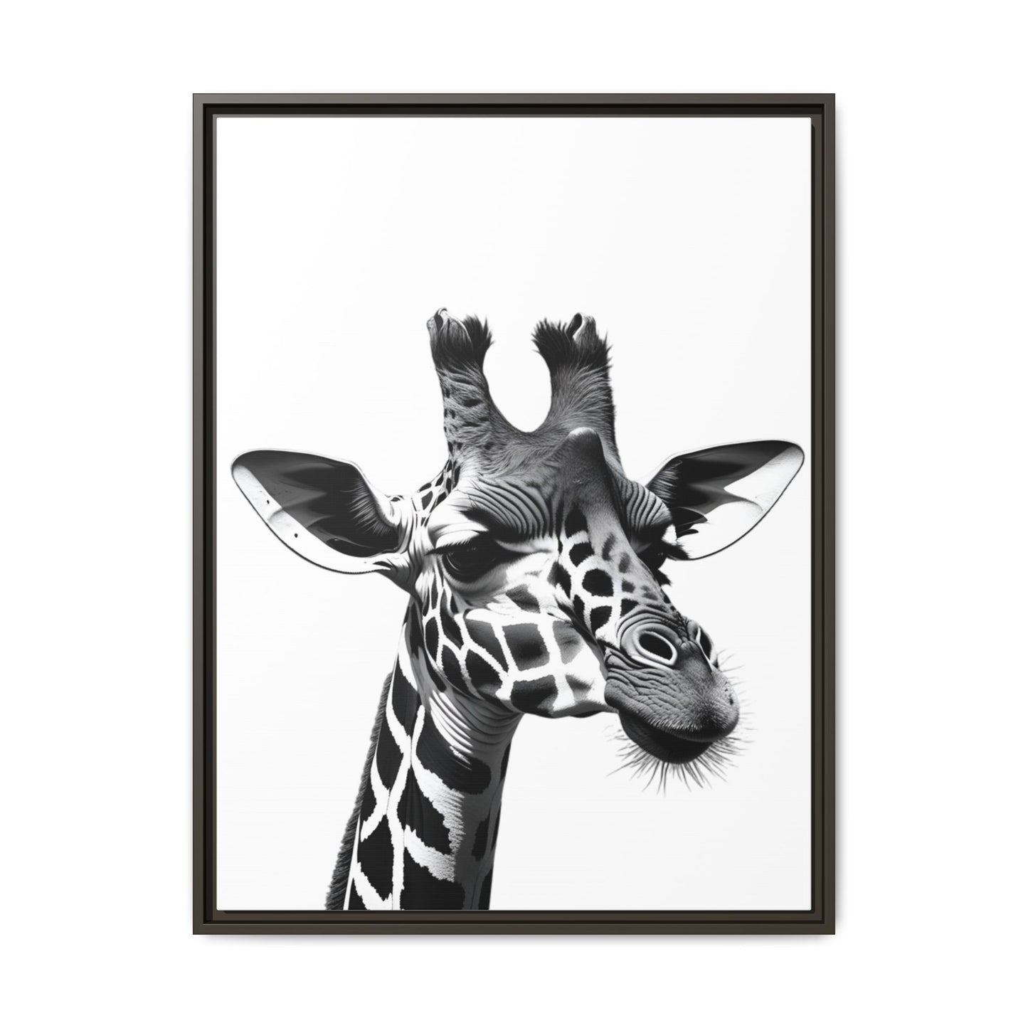 Black and White Giraffe Wall Art – Framed Safari Animal Canvas Print
