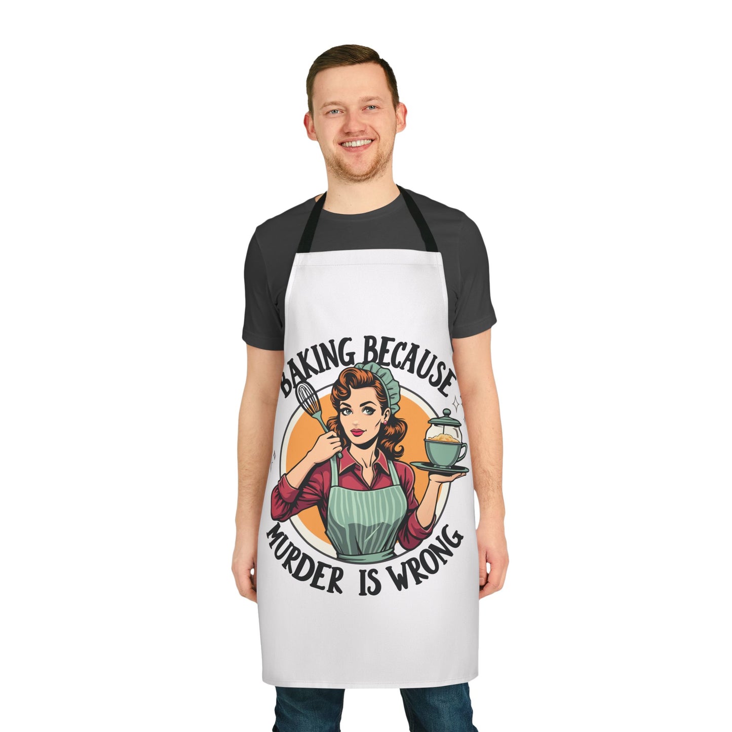 Retro Baking Apron, Funny Kitchen Gift, Baking Because Murder is Wrong
