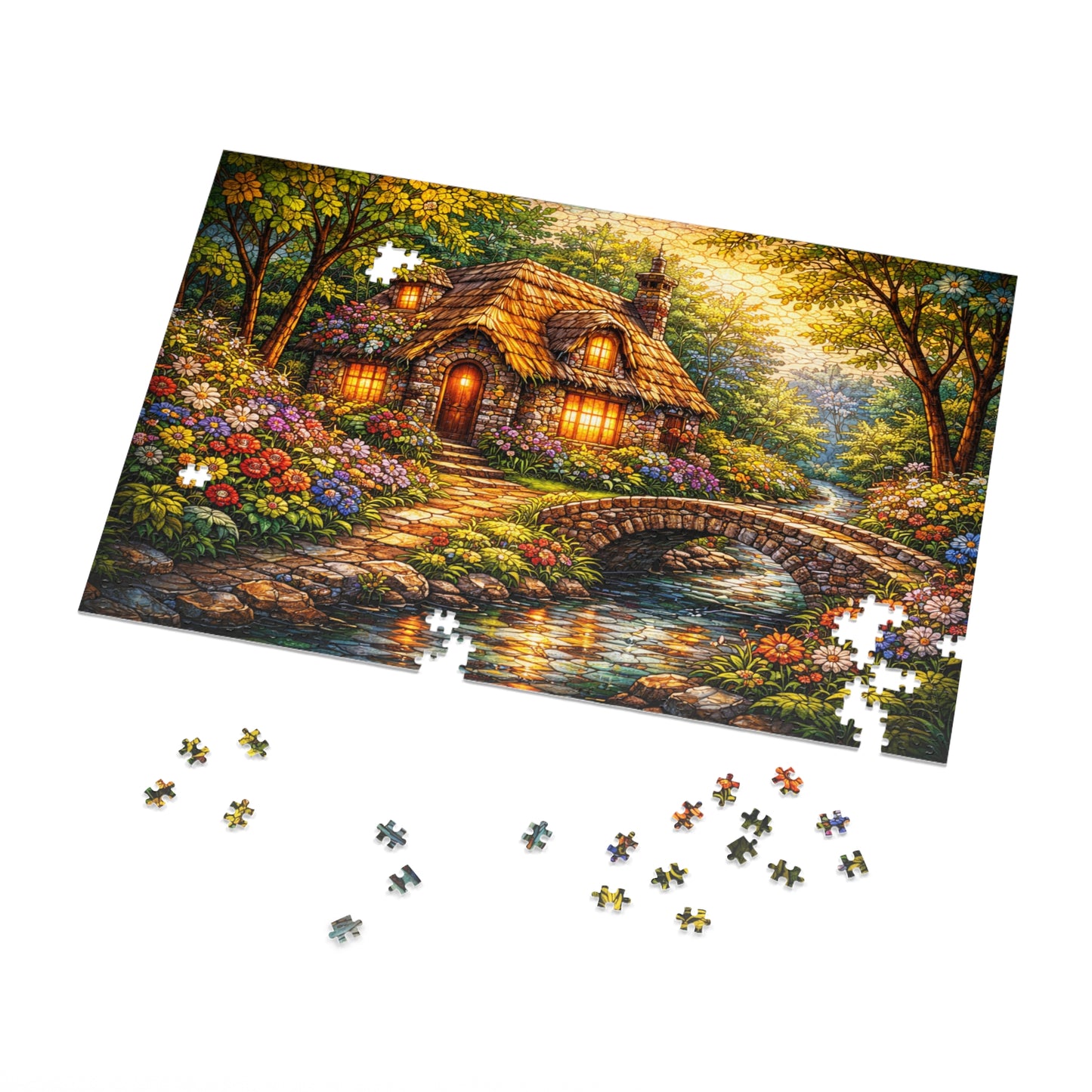 Cozy Cottage by Stream Jigsaw Puzzle