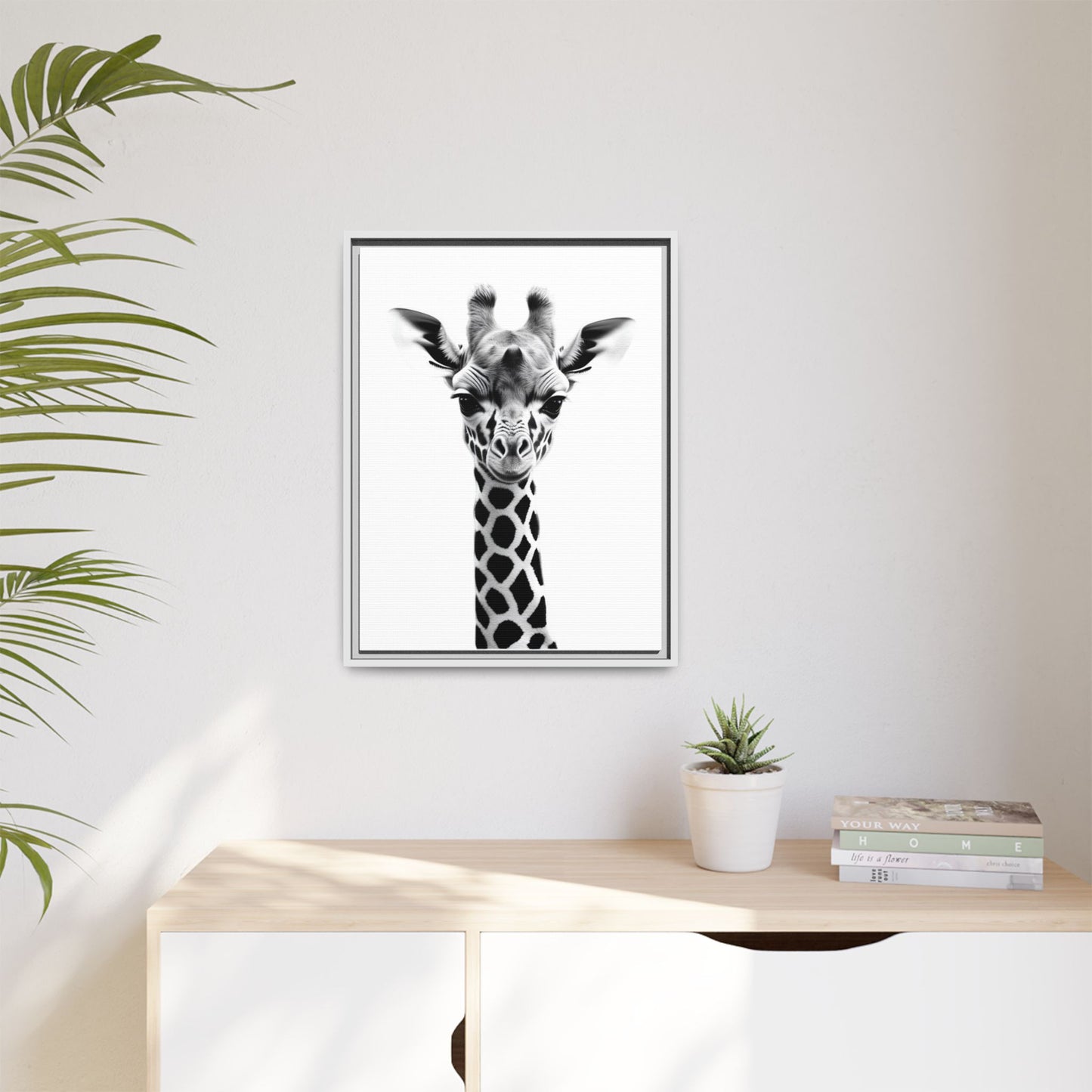 Baby Giraffe Wall Art Black & White Wildlife Photography Print, Cute Giraffe Lover Gift