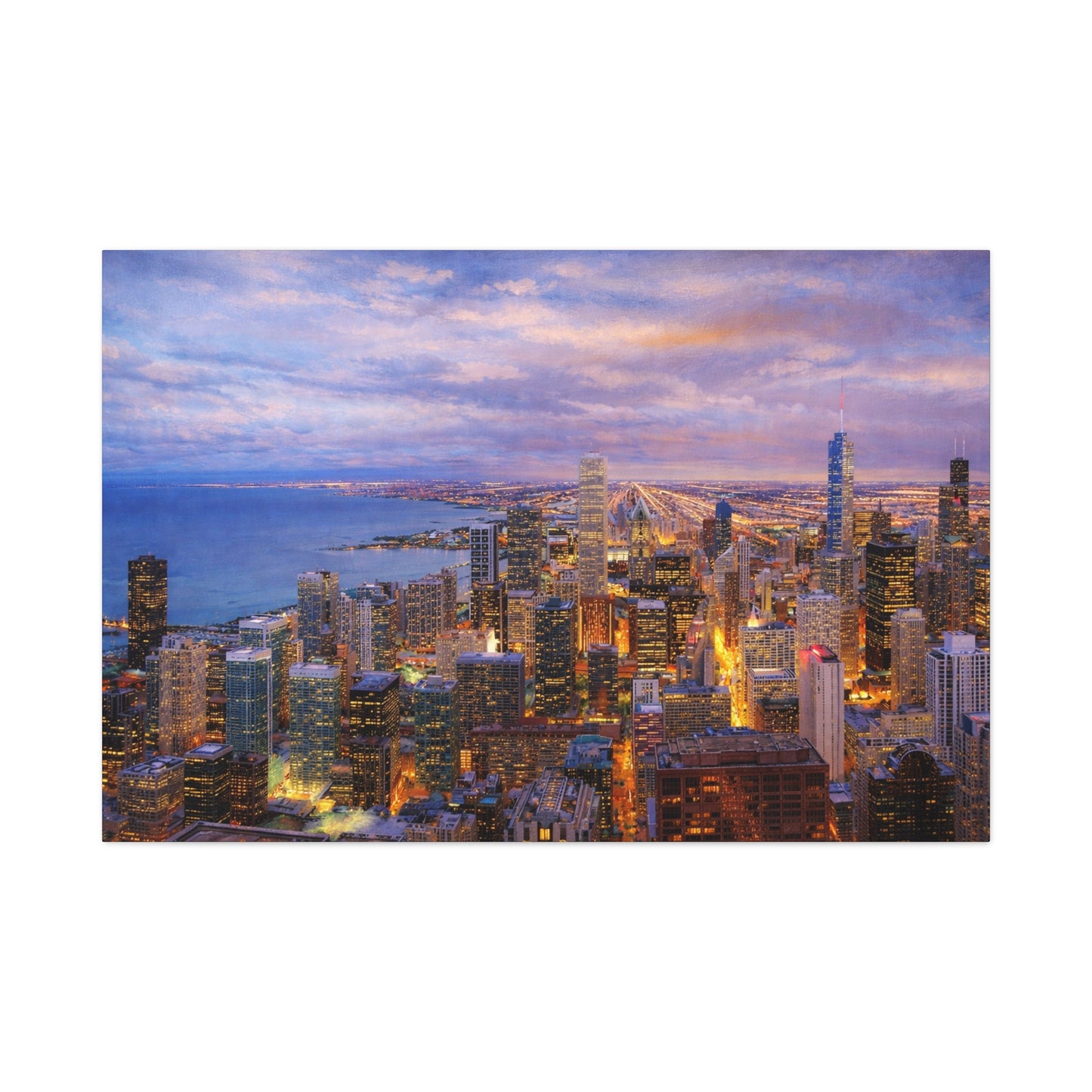 Chicago Skyline Canvas Wall Art – Sunset Cityscape Print, Downtown Chicago Decor, Urban Skyline Wall Decor