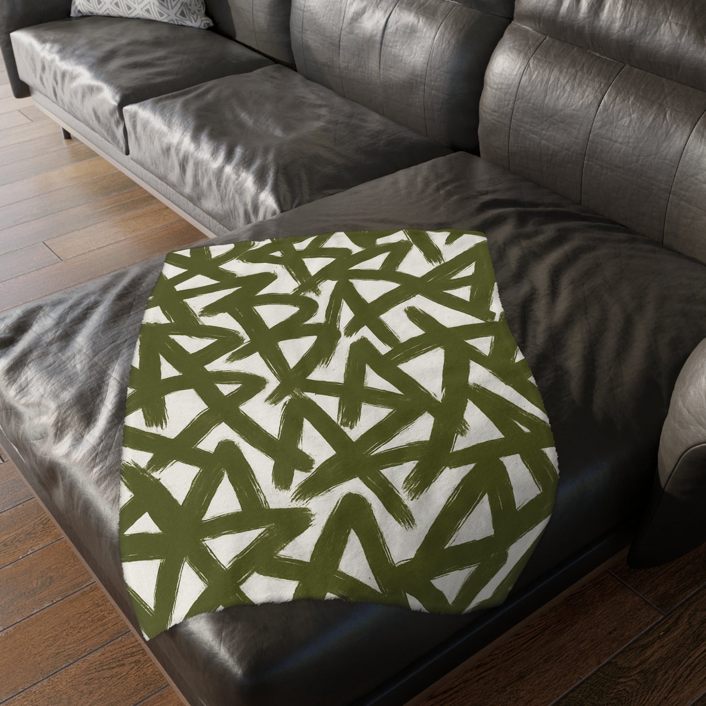 Olive Brushstroke Star Pattern Blanket | Abstract Graffiti Throw