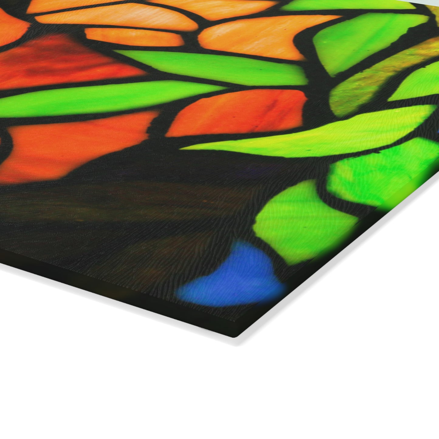 Stained Glass Floral Pattern Glass Cutting Board | Colorful Mosaic Leaves