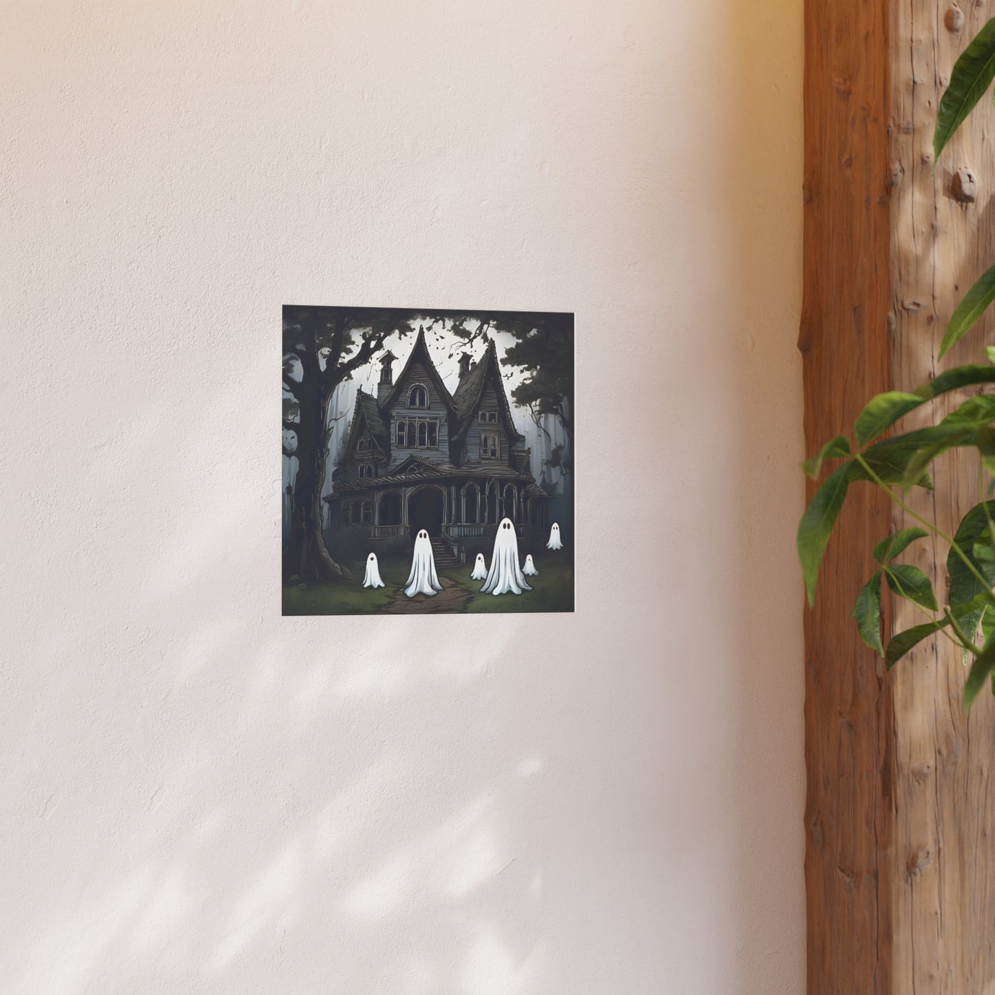 Haunted Victorian House Ghost Wall Art Print | Spooky Cute Halloween Ghost Illustration | Gothic Haunted House Decor | Halloween Wall Art