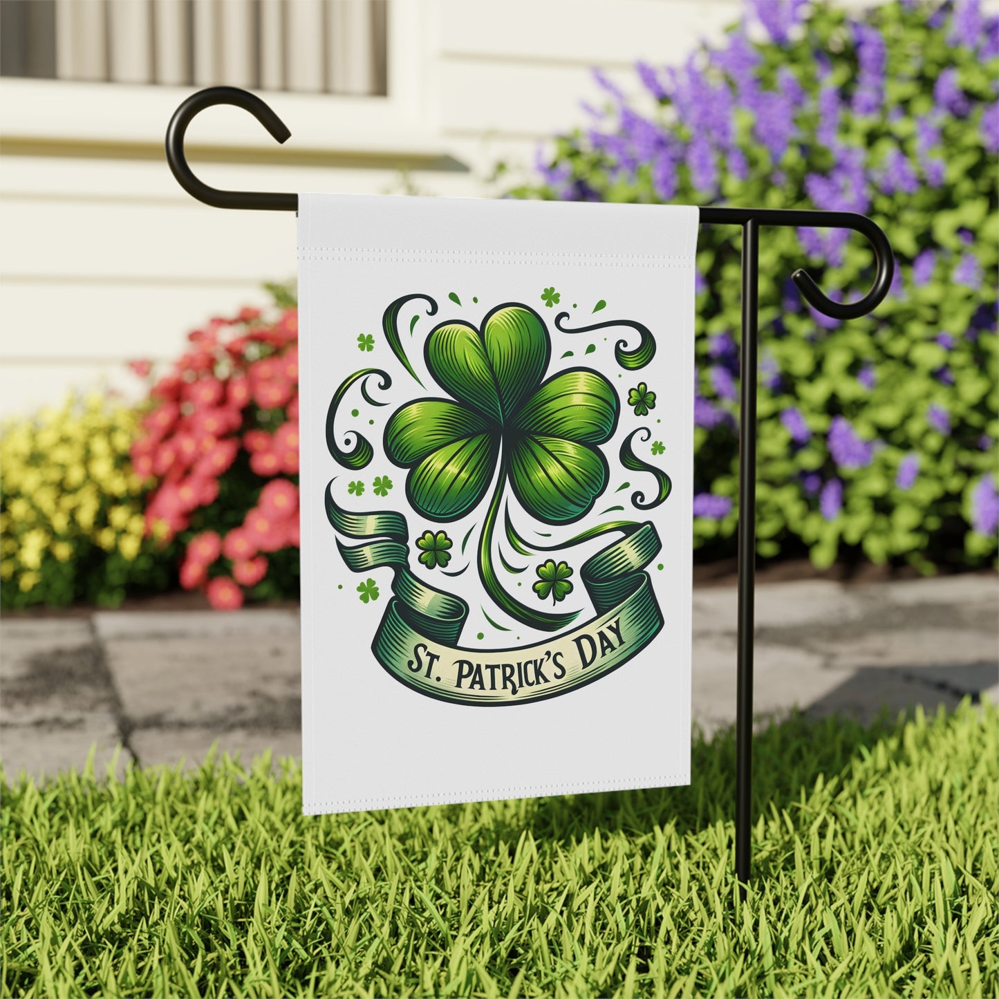 St. Patrick’s Day Shamrock Garden Flag | Irish Outdoor House Banner | Lucky Clover Yard Decor