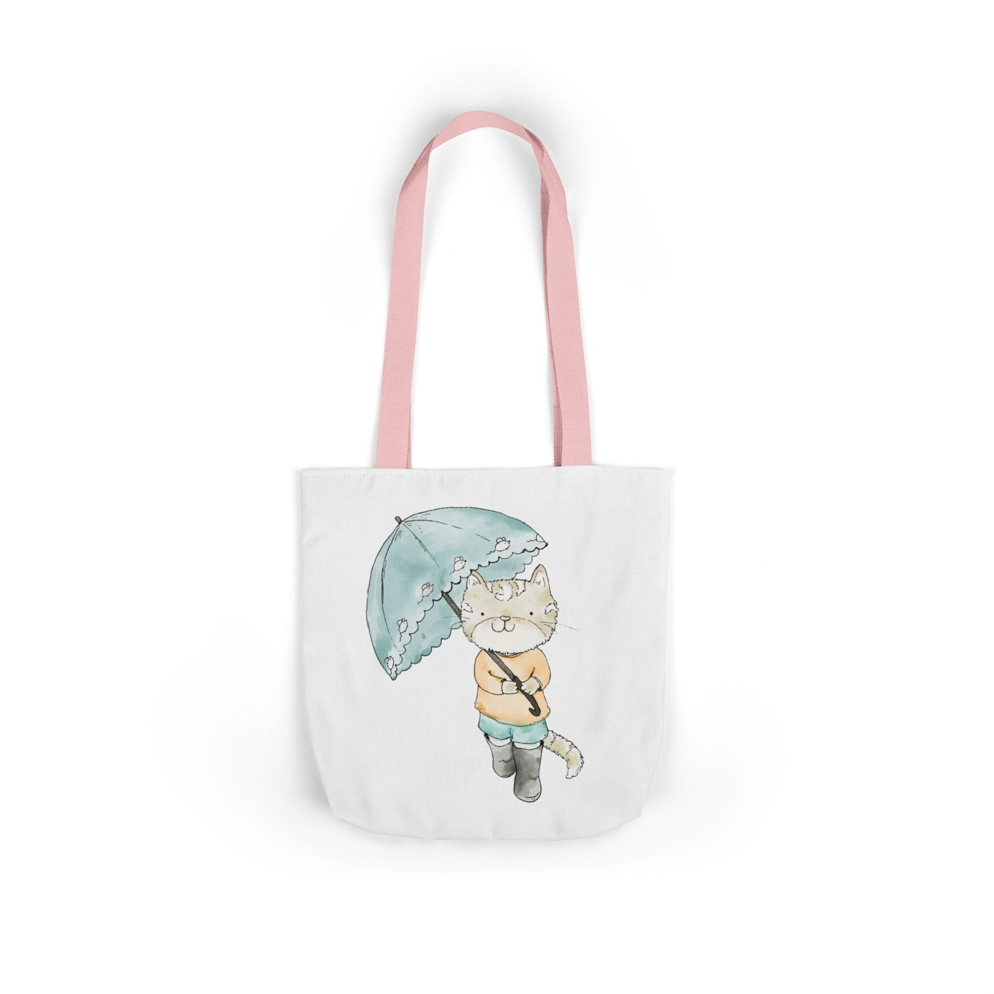 Cat Lover Tote Bag Cute Kitty with Umbrella Rain Boots Cat Lover Eco Tote Bag