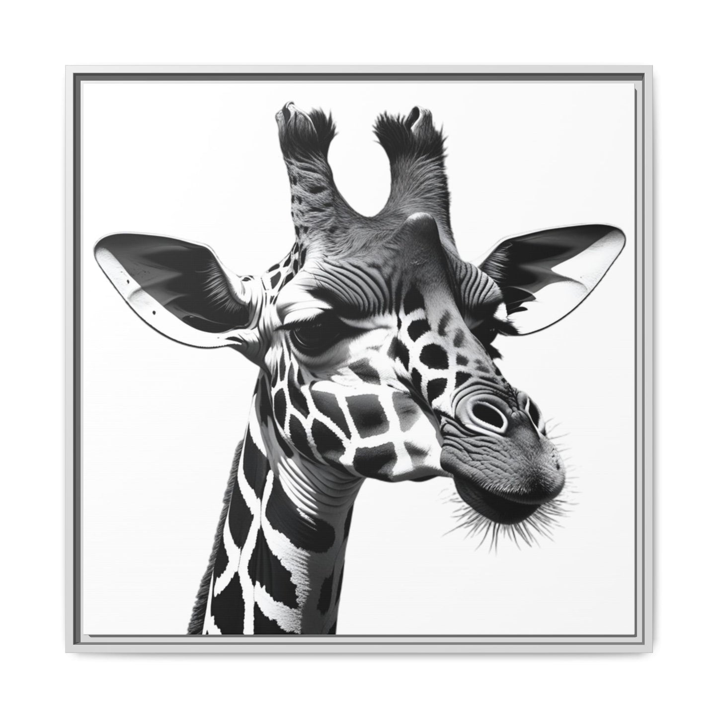 Black and White Giraffe Wall Art – Framed Safari Animal Canvas Print