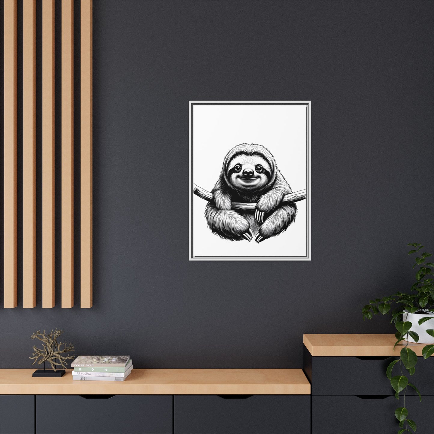 Adorable Sloth Hanging from Tree Branch Black & White Animal Wall Art, Cute Sloth Print, Jungle Theme Nursery Decor, Baby Shower Gift