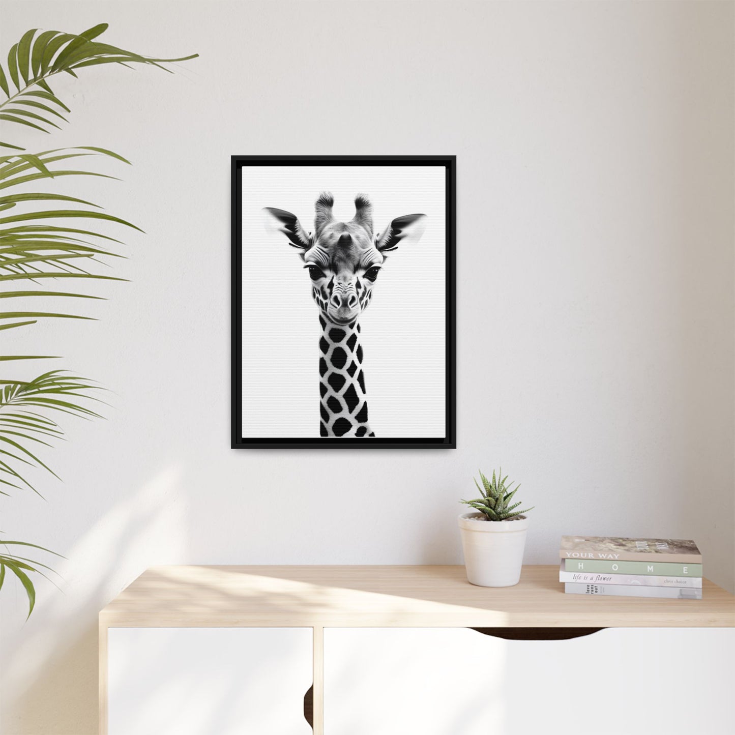 Baby Giraffe Wall Art Black & White Wildlife Photography Print, Cute Giraffe Lover Gift