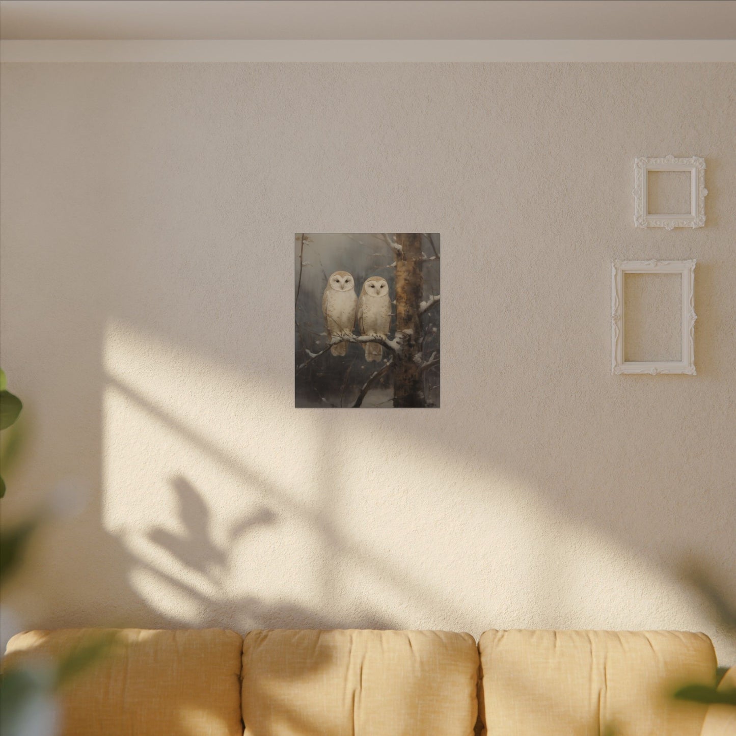 Snowy Owls Winter Canvas Wall Art | Vintage Wildlife Nature Decor