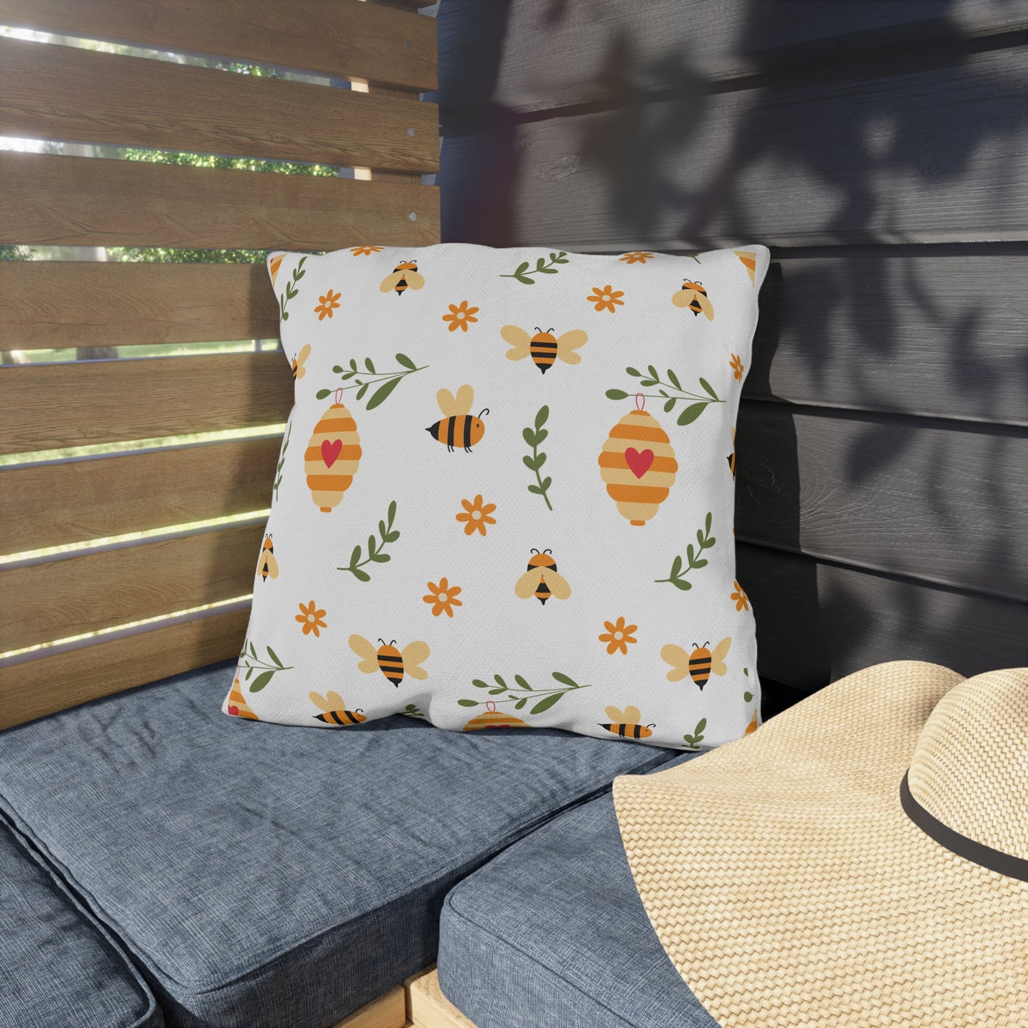 Bee Garden Outdoor Pillow | Beehive Cottage Chic Decor Cushion