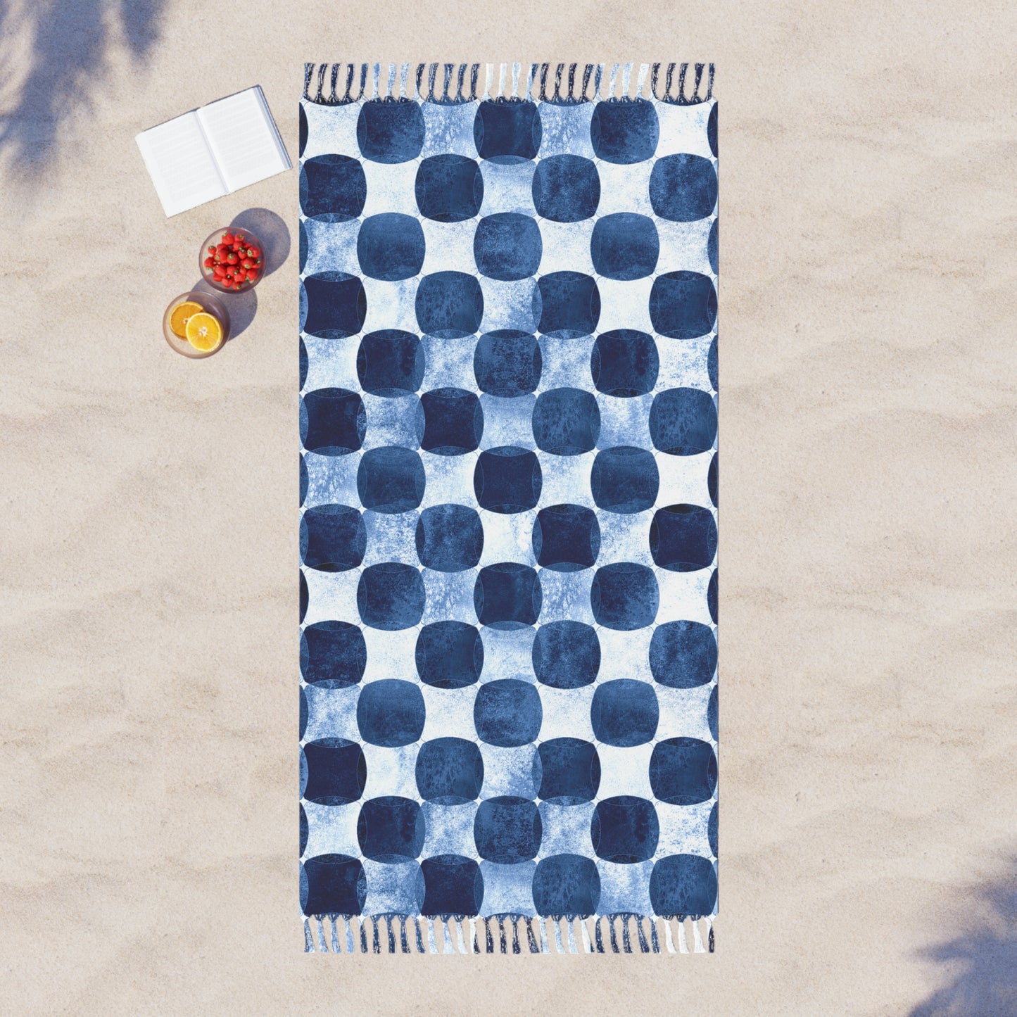 Indigo Watercolor Dot Boho Beach Cloth | Fringe Beach Towel