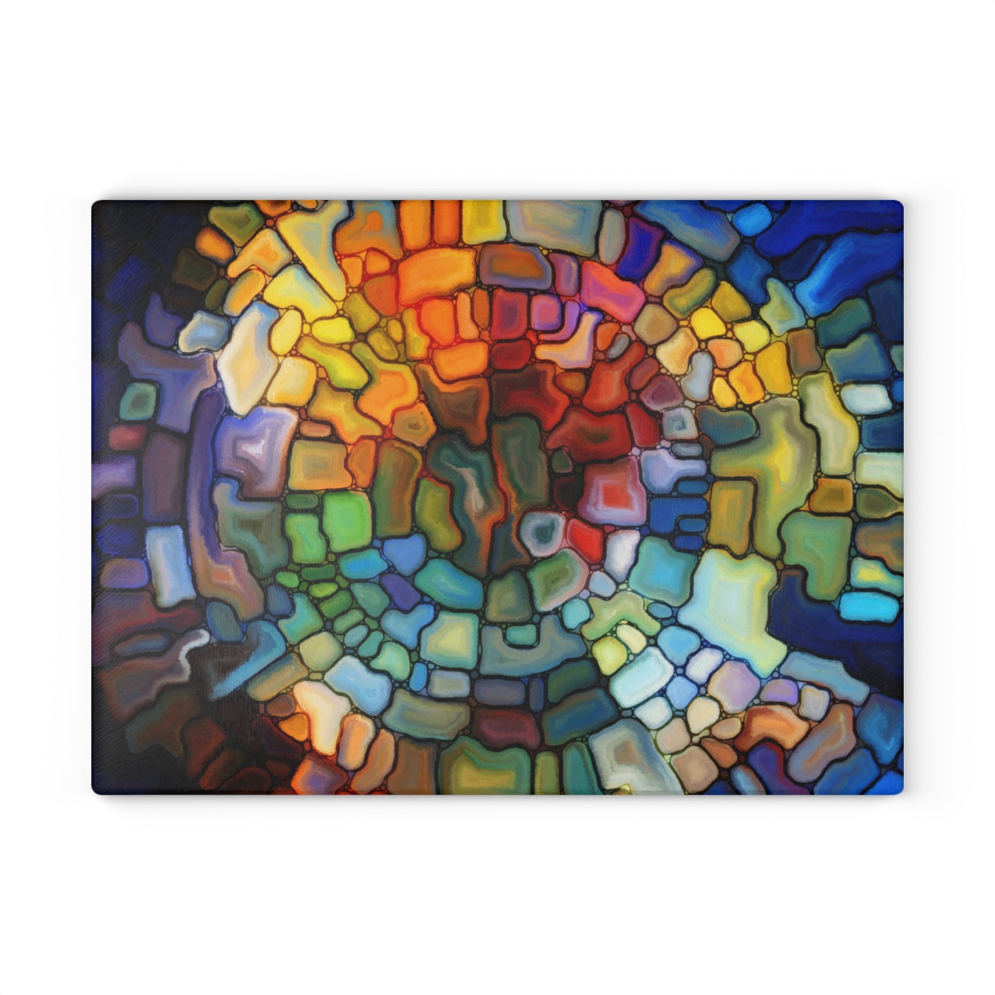Stained Glass Mosaic Spiral Glass Cutting Board | Colorful Abstract Kitchen Decor