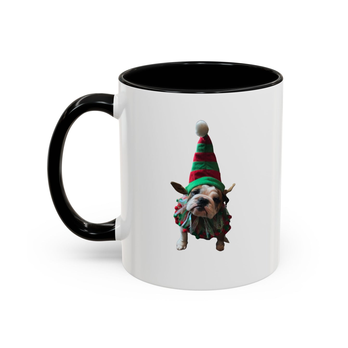 Funny Christmas Bulldog Mug – Cute Dog Elf Holiday Coffee Cup – Bulldog Lover Gift – Christmas Dog Mug – Festive Puppy Mug