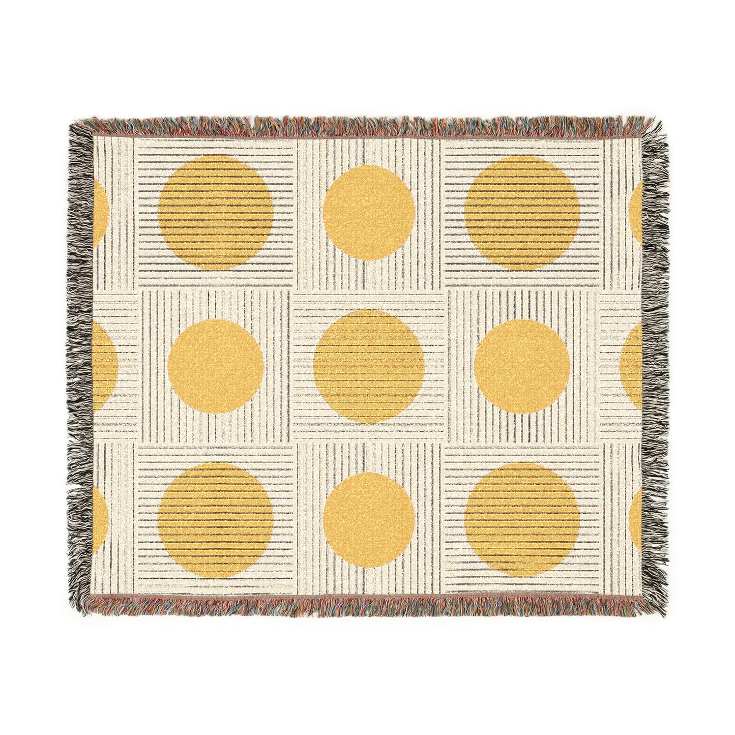 Yellow Circle Woven Throw Blanket | Mid-Century Modern Boho Decor