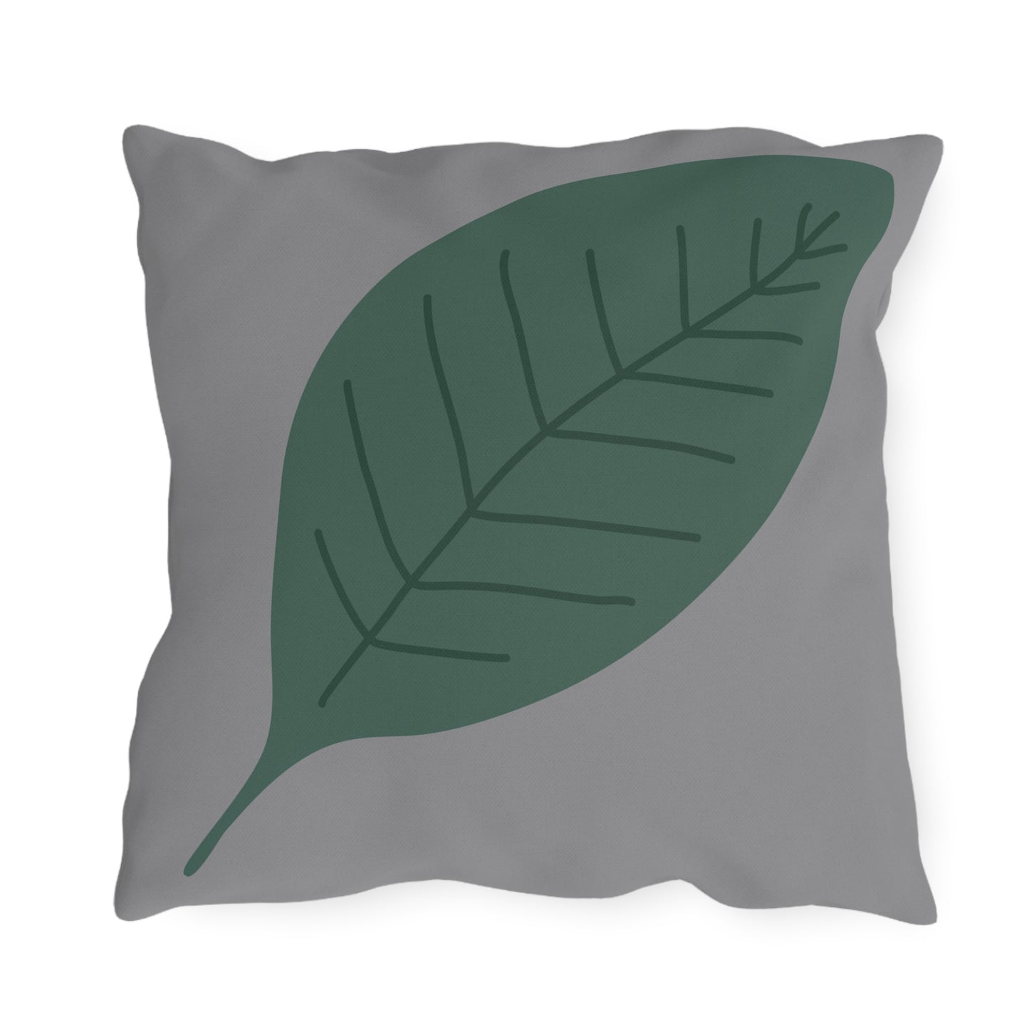Green Leaf & Grey Outdoor Throw Pillow | Tropical Botanical Patio Cushio