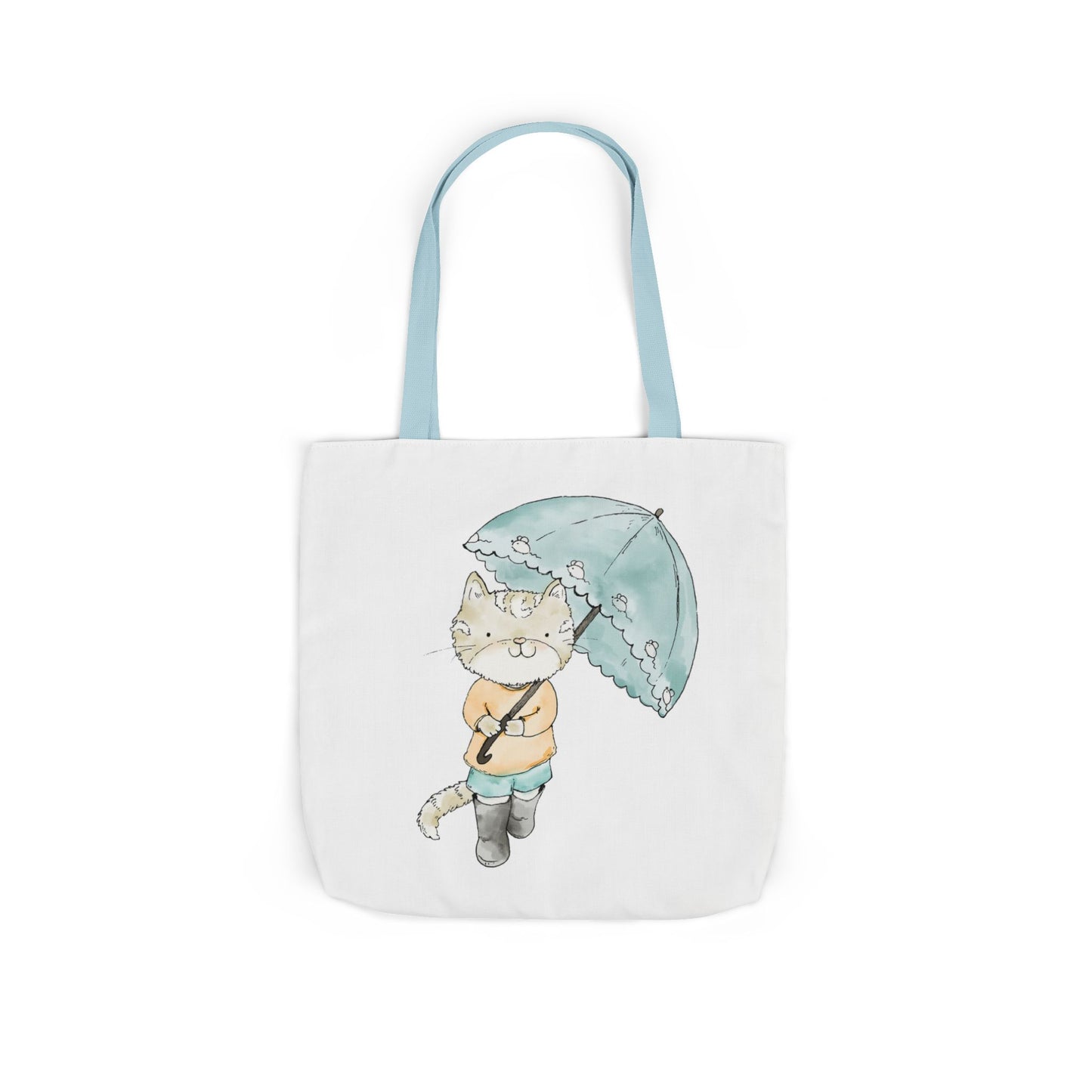 Cat Lover Tote Bag Cute Kitty with Umbrella Rain Boots Cat Lover Eco Tote Bag