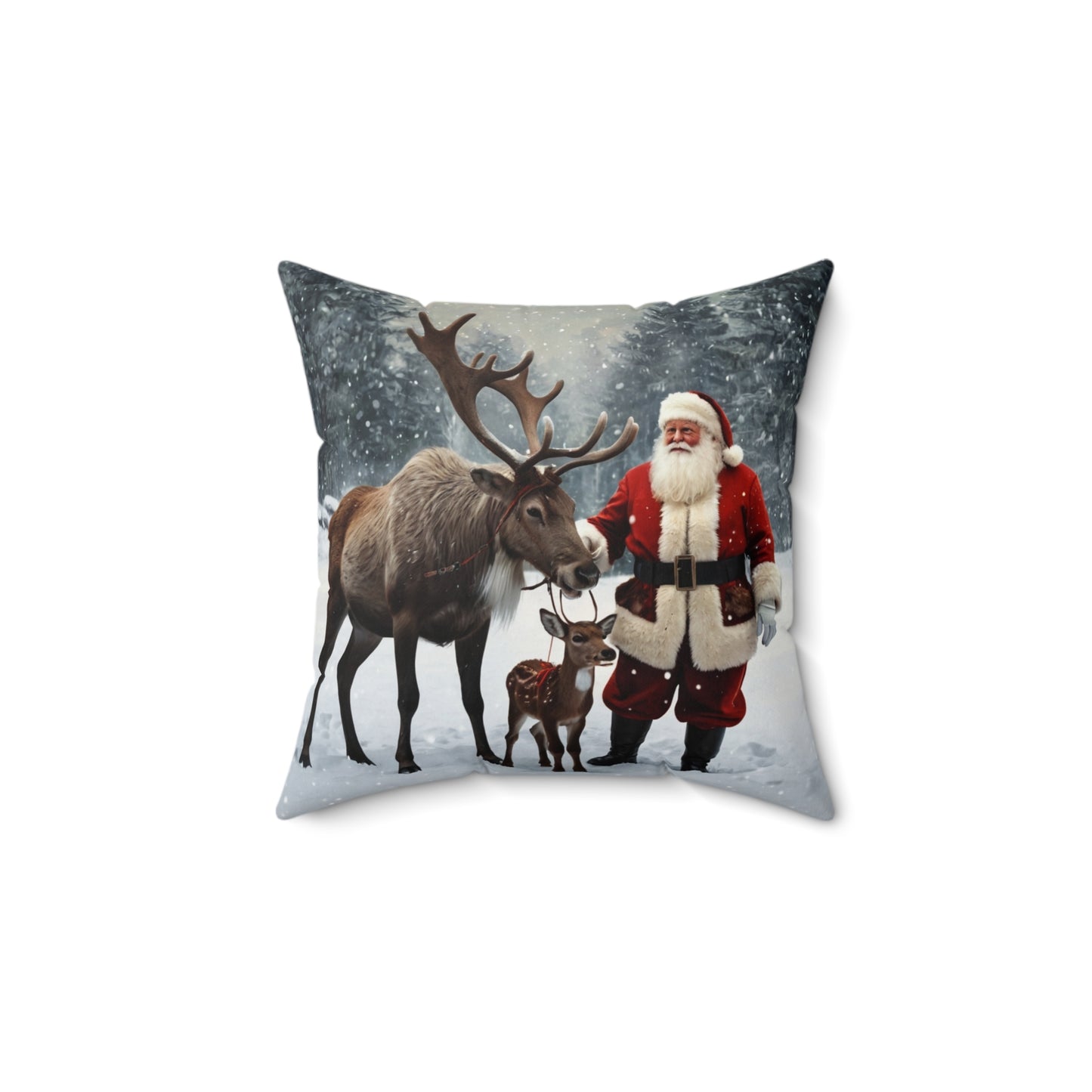 Vintage Santa with Reindeer Holiday Throw Pillow |Christmas Home Accent