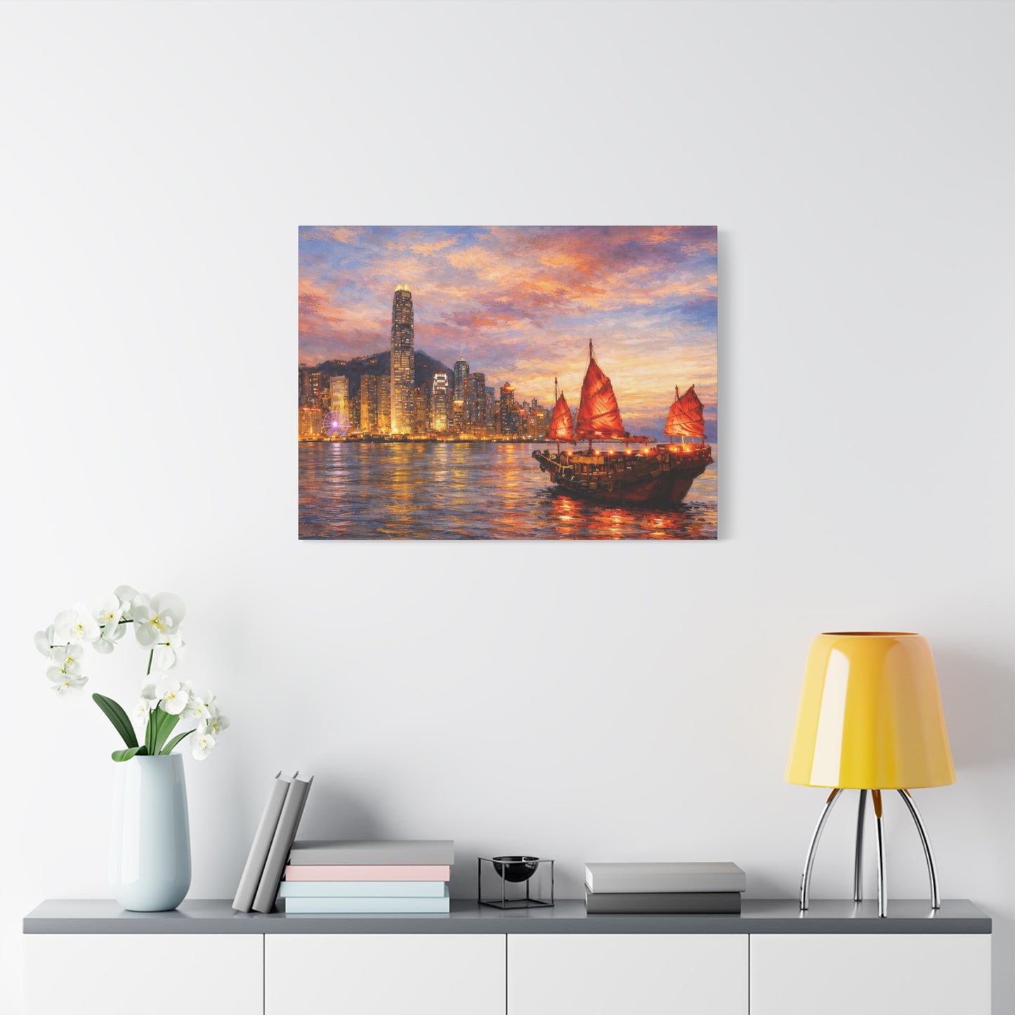 Hong Kong Junk Boat at Sunset Canvas